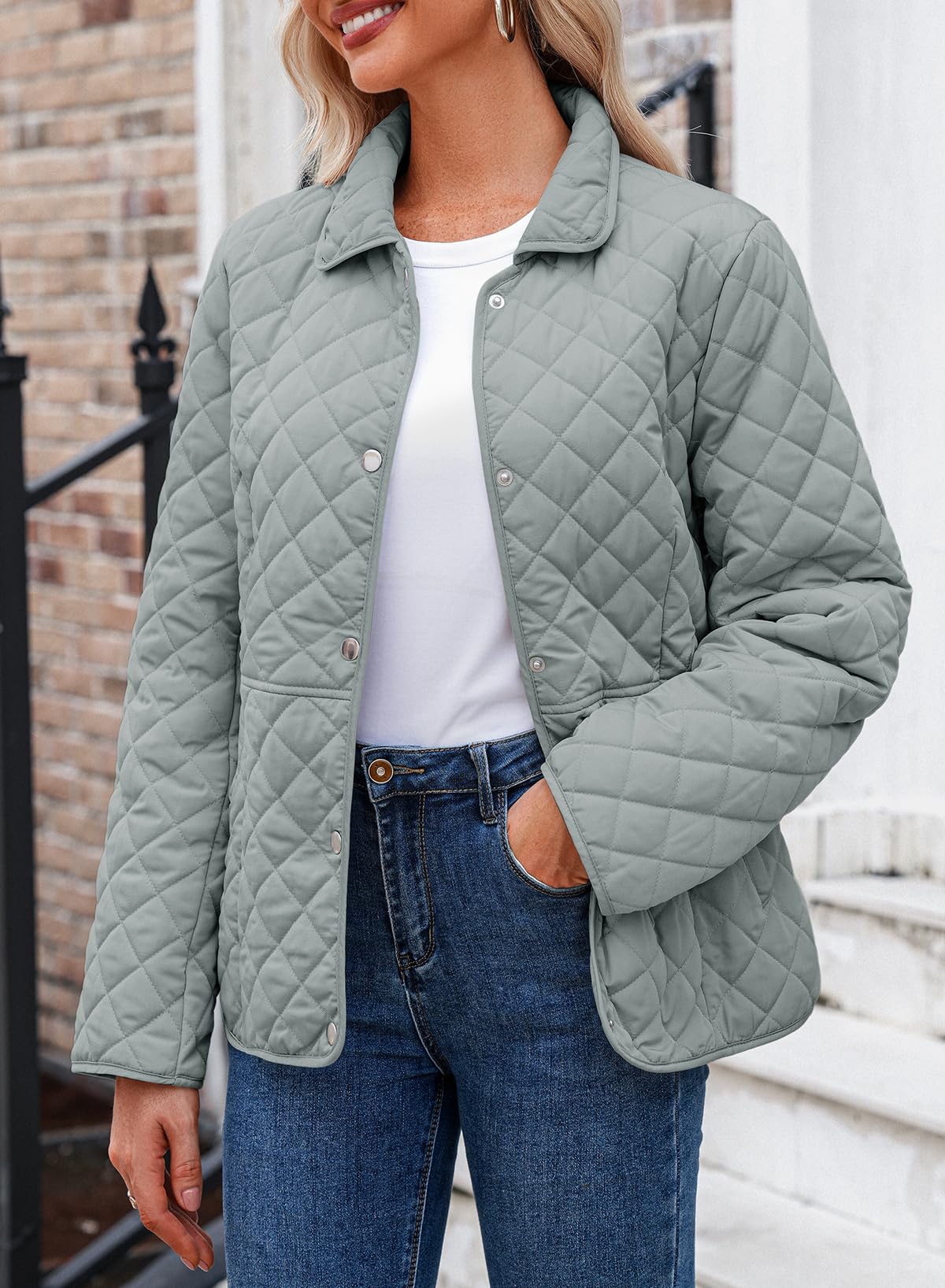 Dokotoo Women's Winter Quilted Jackets Long Sleeve Button Down Diamond Puffer Jacket Outerwear Coats with Pockets