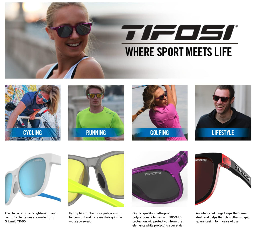 Tifosi Swank Sport Sunglasses - Tangle Free - Ideal For Cycling, Golf, Hiking, Pickleball, Running and Great Lifestyle Look