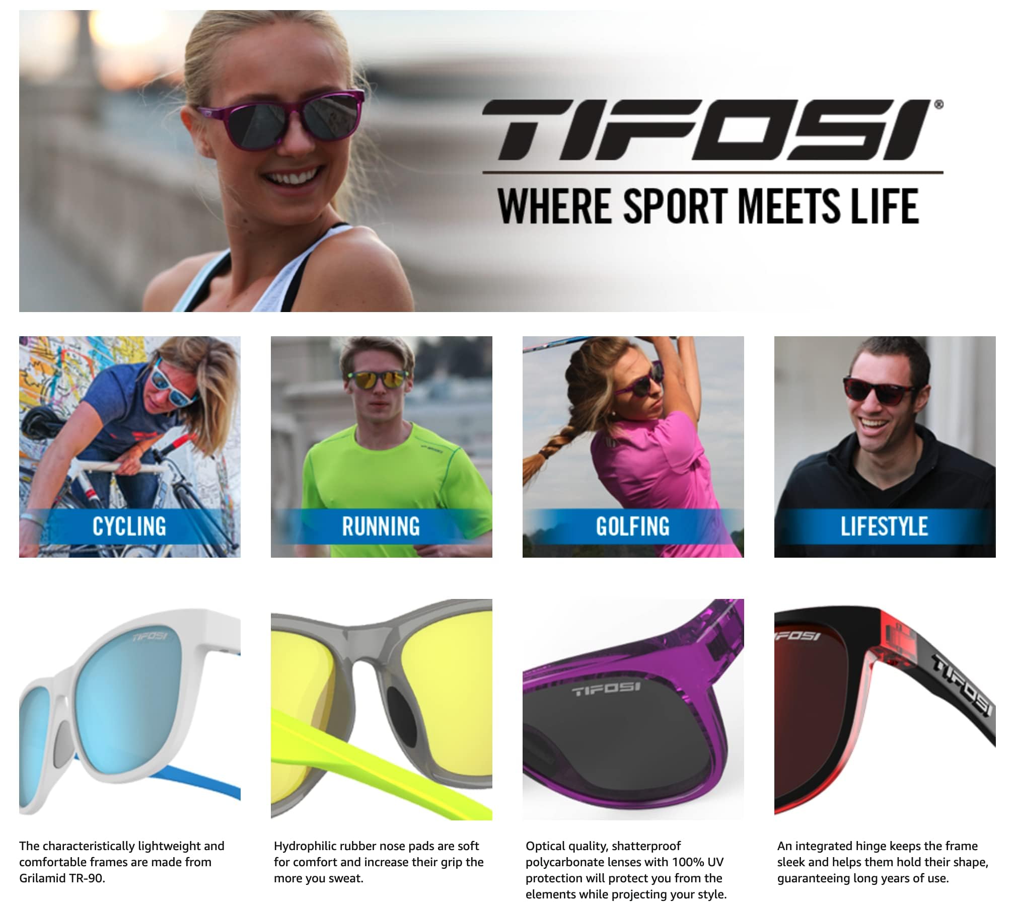 Tifosi Swank Sport Sunglasses - Tangle Free - Ideal For Cycling, Golf, Hiking, Pickleball, Running and Great Lifestyle Look
