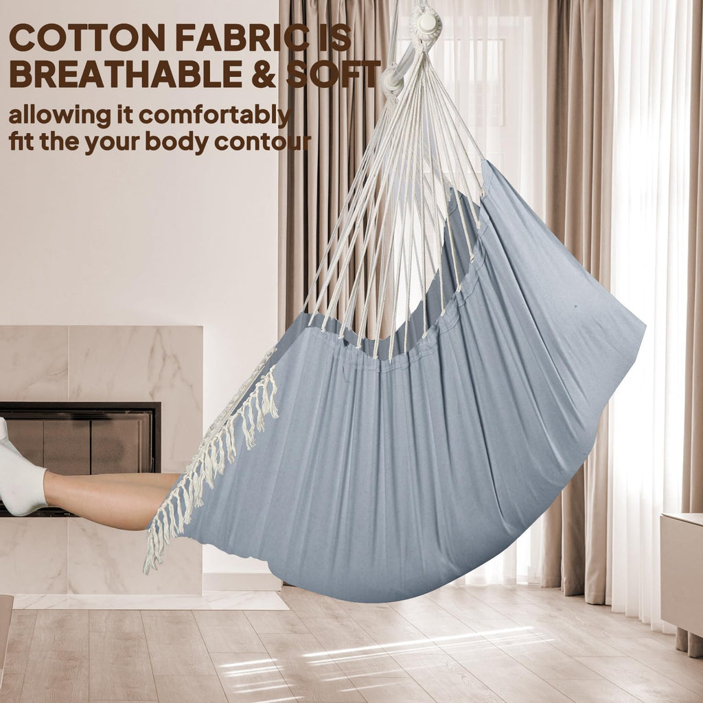 Chihee Hammock Chair Hanging Swing Max 500 Lbs 2 Cushions Included Metal Spreader Bar with Anti-Slip Grooves Portable Hanging Chair Side Pocket Large Macrame Bohemian Chair Indoor Outdoor | Hanging Swing with Anti-Slip Grooves Portable Hanging Chair Side
