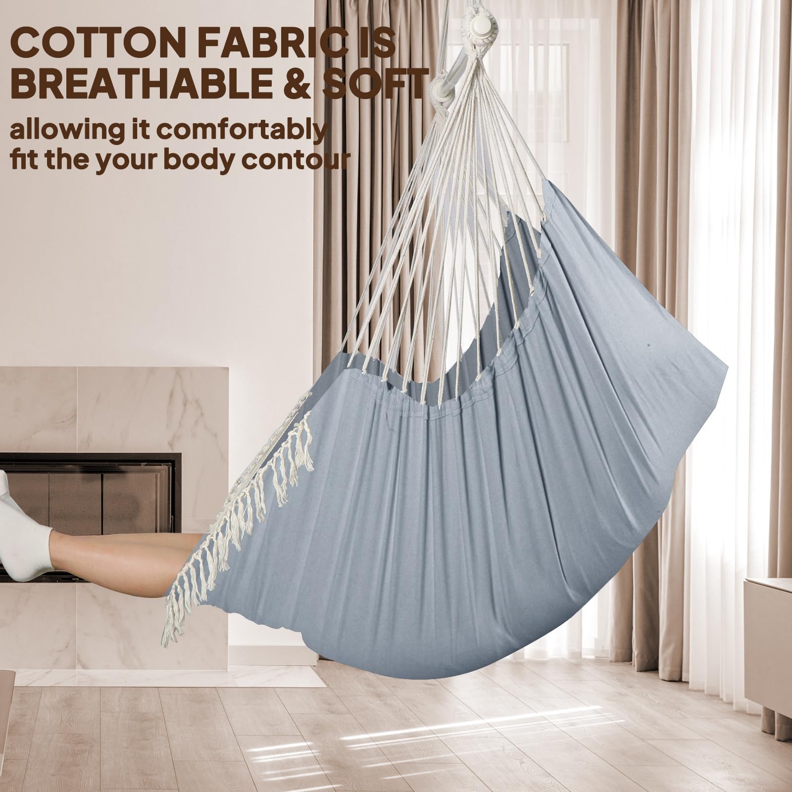 Chihee Hammock Chair Hanging Swing Max 500 Lbs 2 Cushions Included Metal Spreader Bar with Anti-Slip Grooves Portable Hanging Chair Side Pocket Large Macrame Bohemian Chair Indoor Outdoor | Hanging Swing with Anti-Slip Grooves Portable Hanging Chair Side