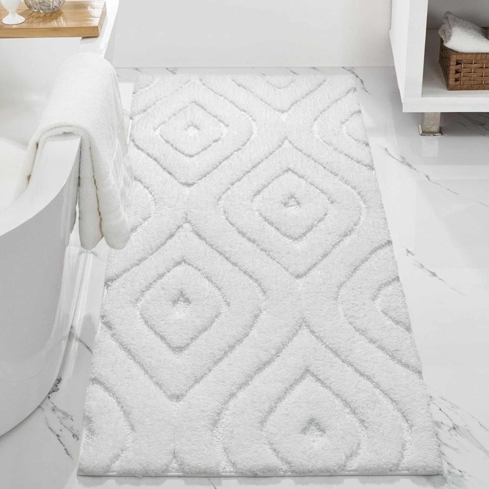 DEXDE Bathroom Rugs Runner 24x47 Long Bath Rug Non Slip Soft Washable Large Bath Mats for Bathroom Bedroom Hallway Kitchen Floor Carpet Modern Boho Decor, Beige