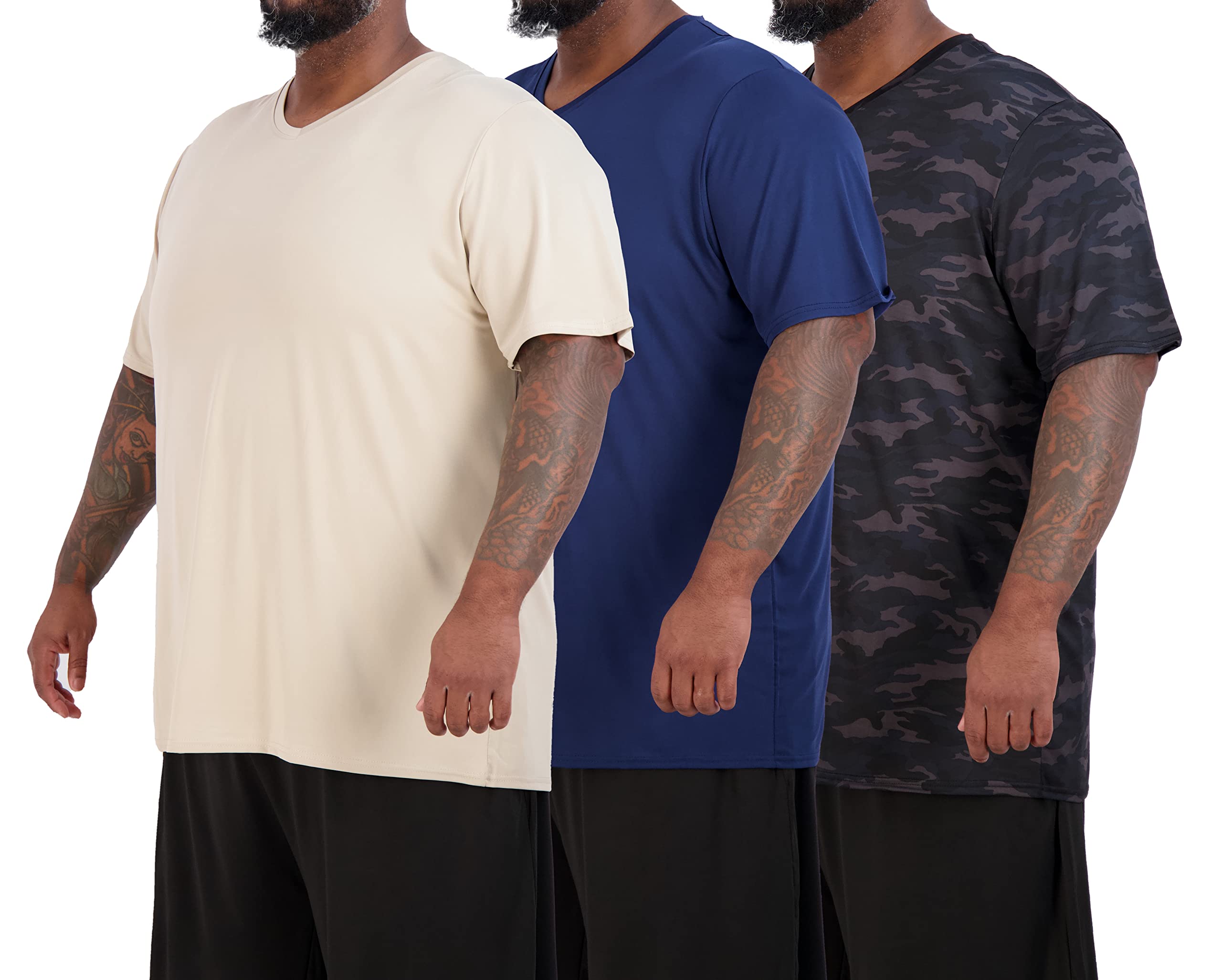 Real Essentials 3 Pack: Men's Big & Tall Short Sleeve V-Neck Athletic T-Shirt Dry-Fit Workout Shirts Moisture Wicking (3X-5X)
