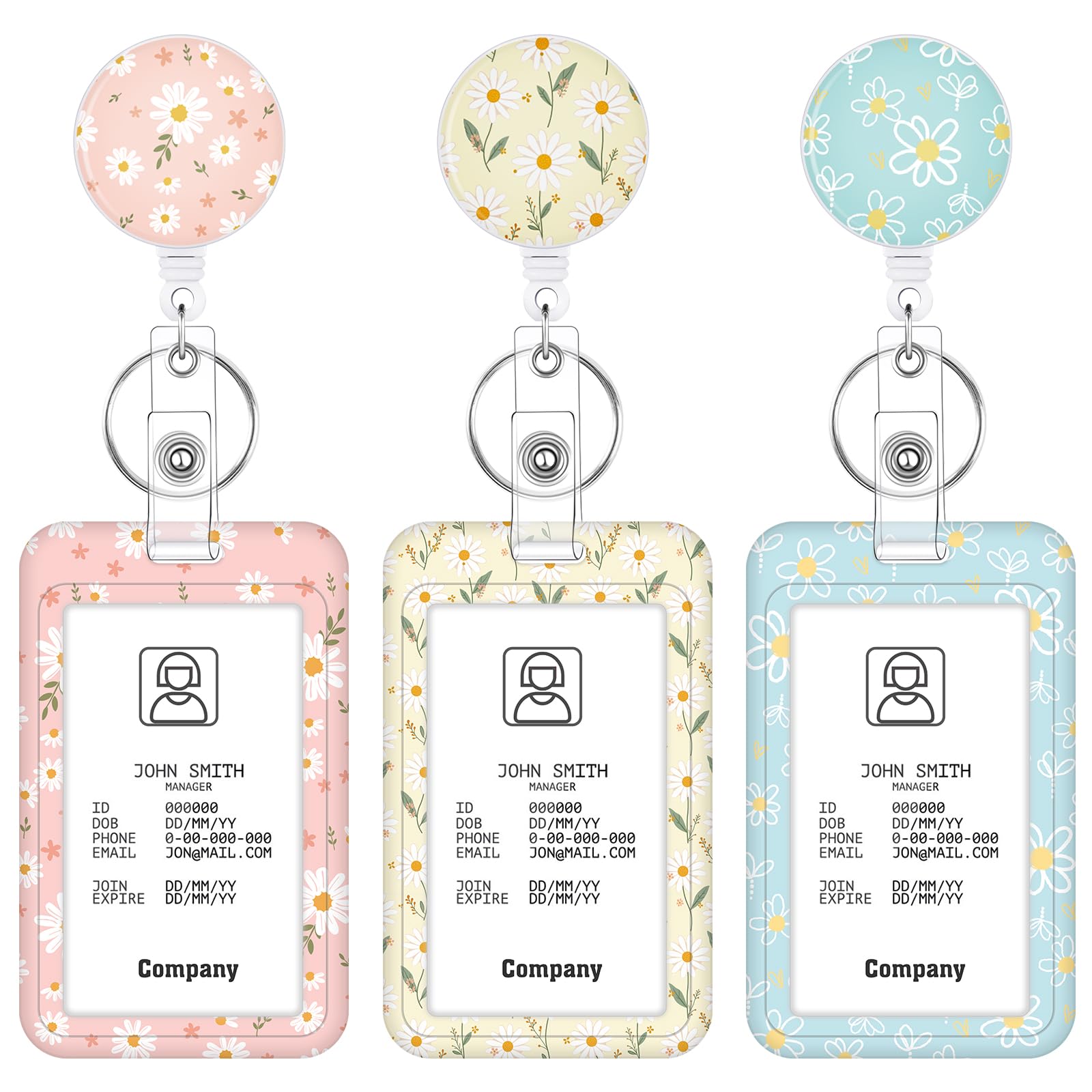 3 Set Badge Holder Retractable Reel Bloom ID Badge Holders with Clip Cute Name Badge Holders for Teacher Nurse Doctor Student Office Workers