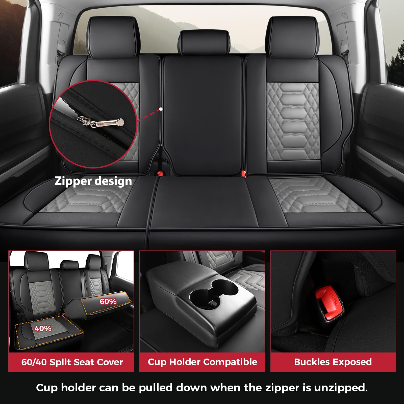 FREESOO Tundra Seat Covers 2007-2013, Fit for Toyota Tundra Crewmax Cab 5 Seats, Custom Truck Seat Covers with Waterproof Faux Leather Black