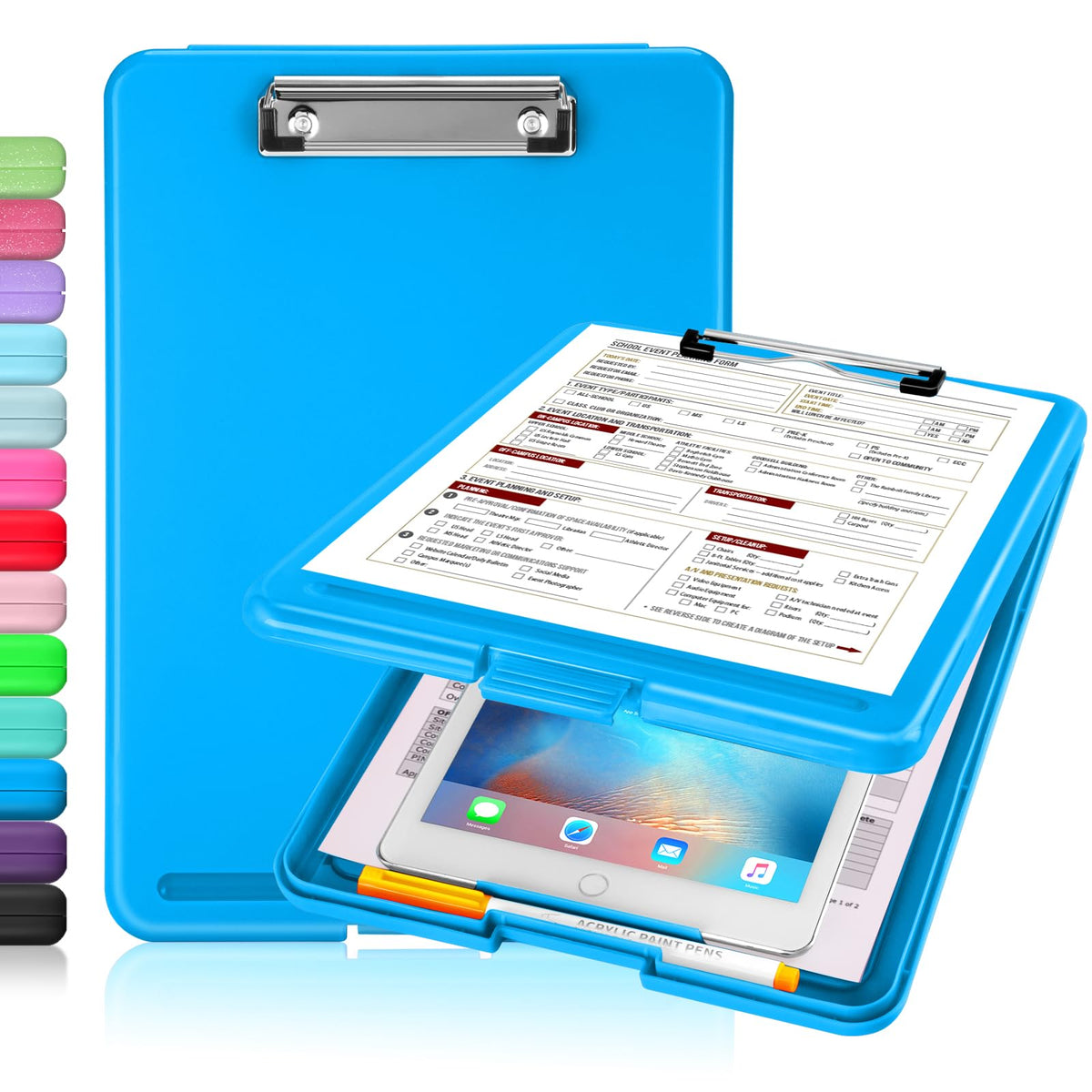 Sooez Clipboard with Storage, Plastic Storage Clipboards with Low Profile Clip, Nursing Clip Boards Foldable, Hanging Clipboard Case for Work, Teacher, Classroom Must Haves, Office School Supplies