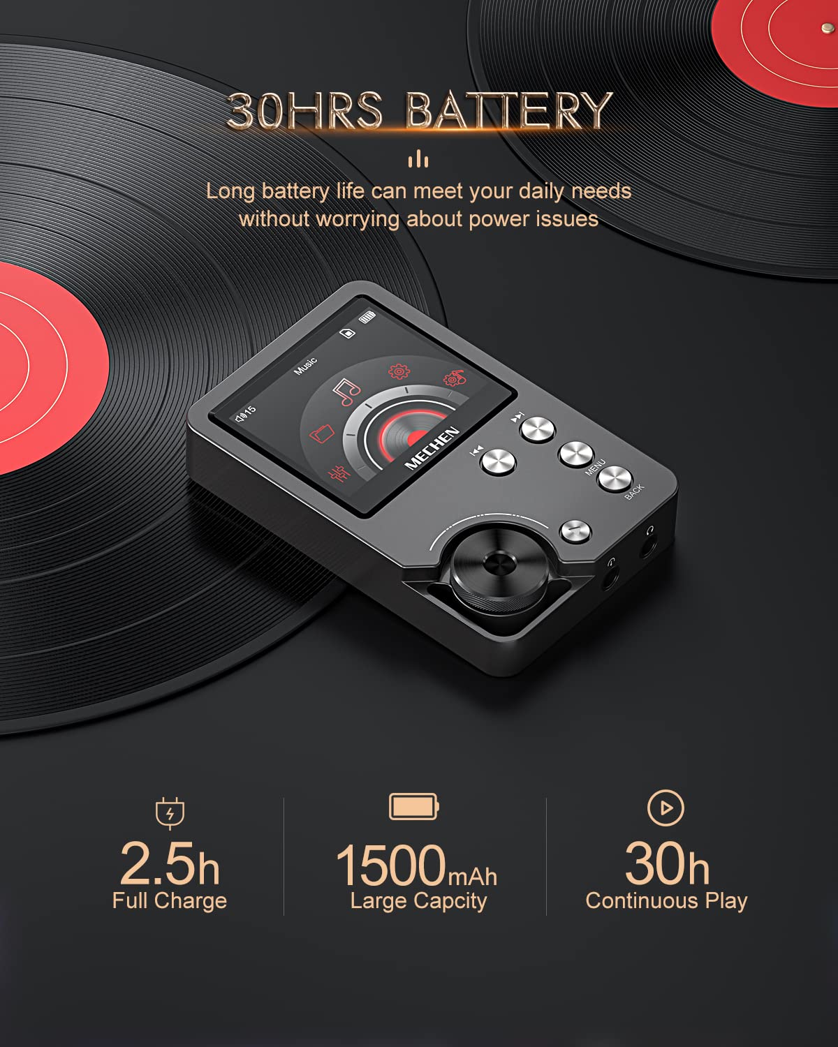 MECHEN M30 HiFi MP3 Player, Lossless DSD High Resolution Digital Audio Music Player, High-Res Portable Audio Player with 64GB Memory Card (Gold)
