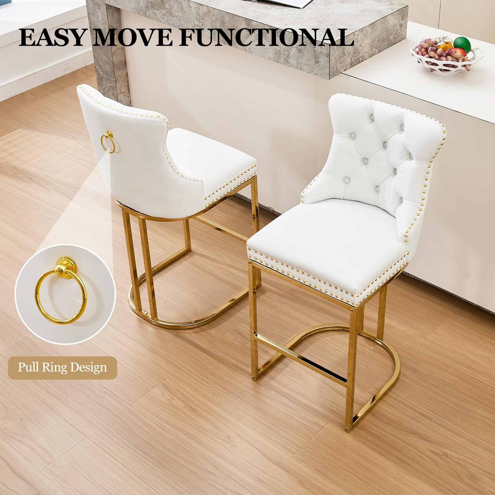 UVV Counter Height Bar Stools Set of 1, 26" Modern Barstools with Back, Velvet Upholstery Counter Chairs with Metal Legs for Kitchen Island, Bar, Counter, Beige