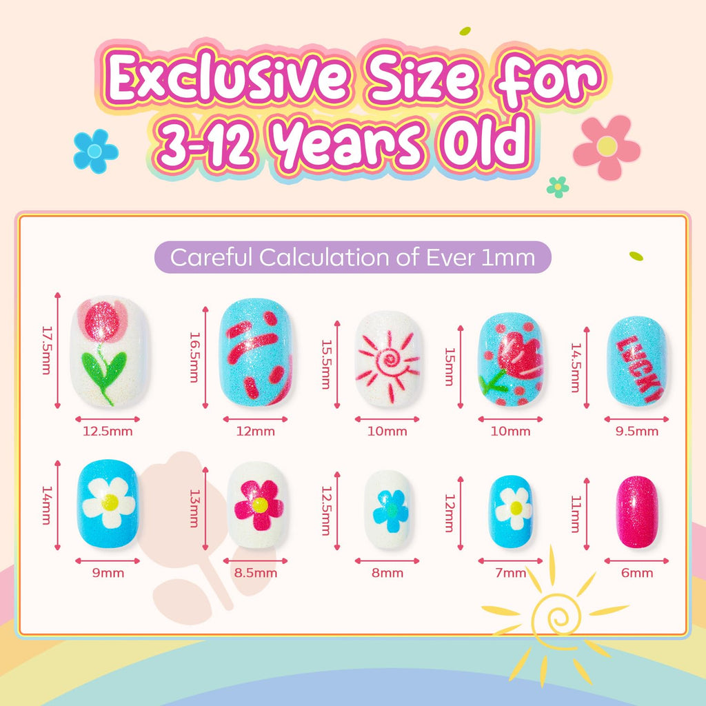 Modelones Press on Nails for Kids 144Pcs 6 Pack Children Acrylic Fake Nails Pre-glue Full Cover Glitter Gradient Color Heart Cat Short False Nail Art Kits Sets Christmas Gifts for Kids Girls