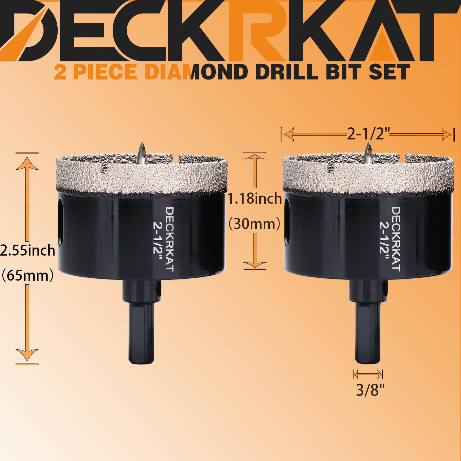 1 Inch Diamond Hole-Saw Bits with Pilot Drill Bit - 2pc 1" Diamond Tipped Tile Hole Saws with Guiding Bit Accurate Drilling for Porcelain Tile Ceramic Pottery Granite Stone Glass Bottles 25mm