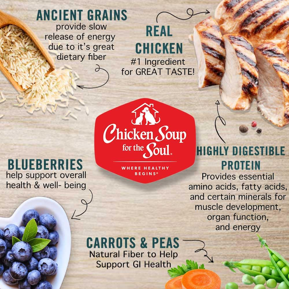 Chicken Soup for The Soul All Natural Premium Small Bites Adult Dry Dog Food, Real Meat First Ingredient, No by-Products, Supports Gut & Immune Health, Beef & Brown Rice, 13.5lb