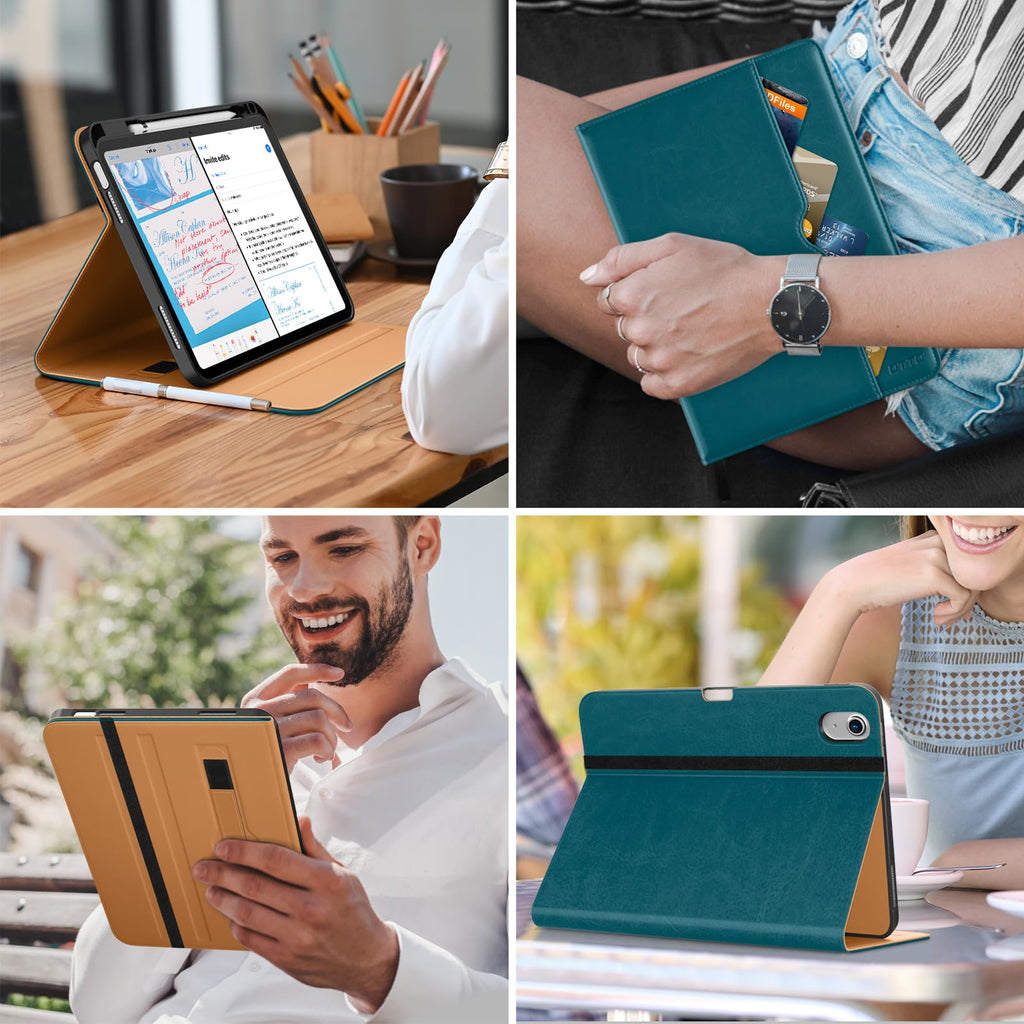 DTTO for iPad (A16) 11th Generation Case 11 Inch 2025, iPad 10th Generation Case 10.9 Inch 2022, Premium Leather Business Folio Stand Cover with Pencil Holder - Auto Wake/Sleep, Brown