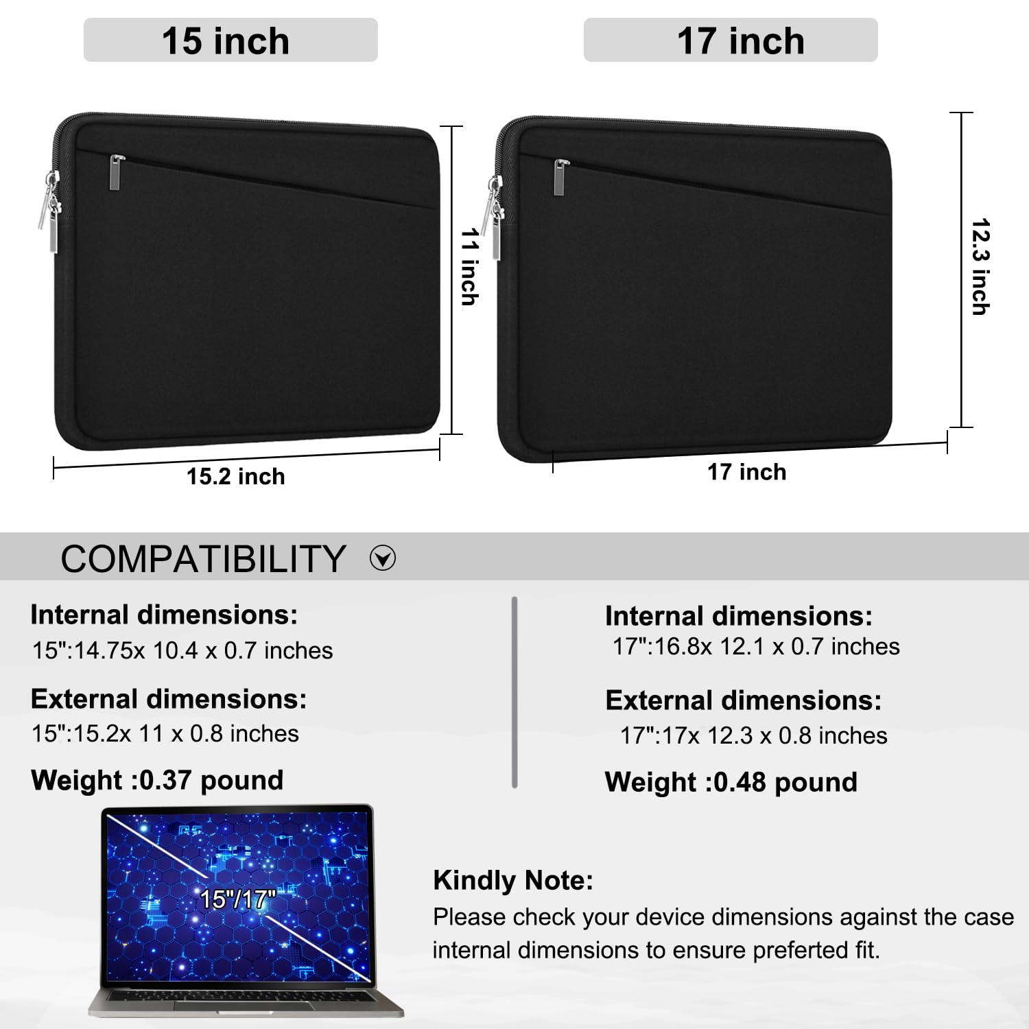 Laptop Sleeve Case 13.3 Inch, Durable 14 Inch Laptop Case Computer Carrying Bag Protective Cover Compatible with 13 14 inch MacBook Pro, MacBook Air, Dell, HP, Lenovo, Notebook, Computer, Black