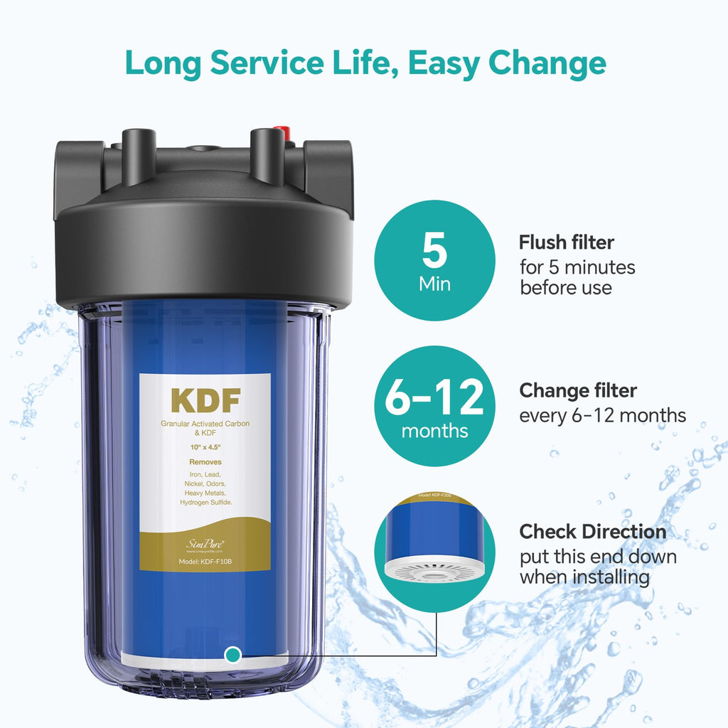 SimPure Whole House Water Filter Cartridges 5 Micron 10" x 4.5" CTO Activated Carbon Block, For DB10P, DB10C-2, GE GXWH40L, GXWH35F, BB10, FXHTC, FC15B, 2 Pack