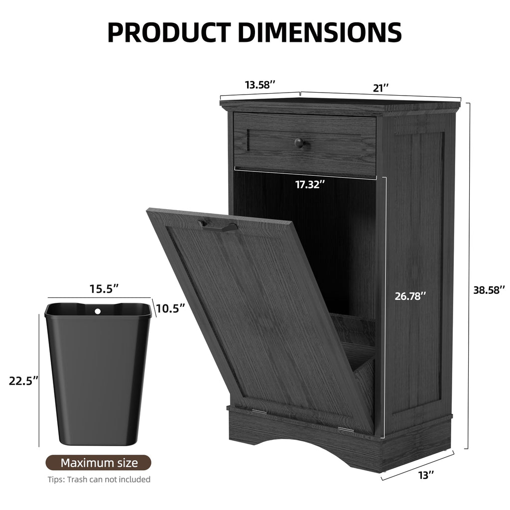 AHB Double Tilt Out Trash Can Cabinet Freestanding Kitchen Trash Can, 2x13 Gallons Hidden Garbage Recycling Cabinet with Hideaway Drawers Pet Proof Trash Can Holder for Kitchen, Antique White