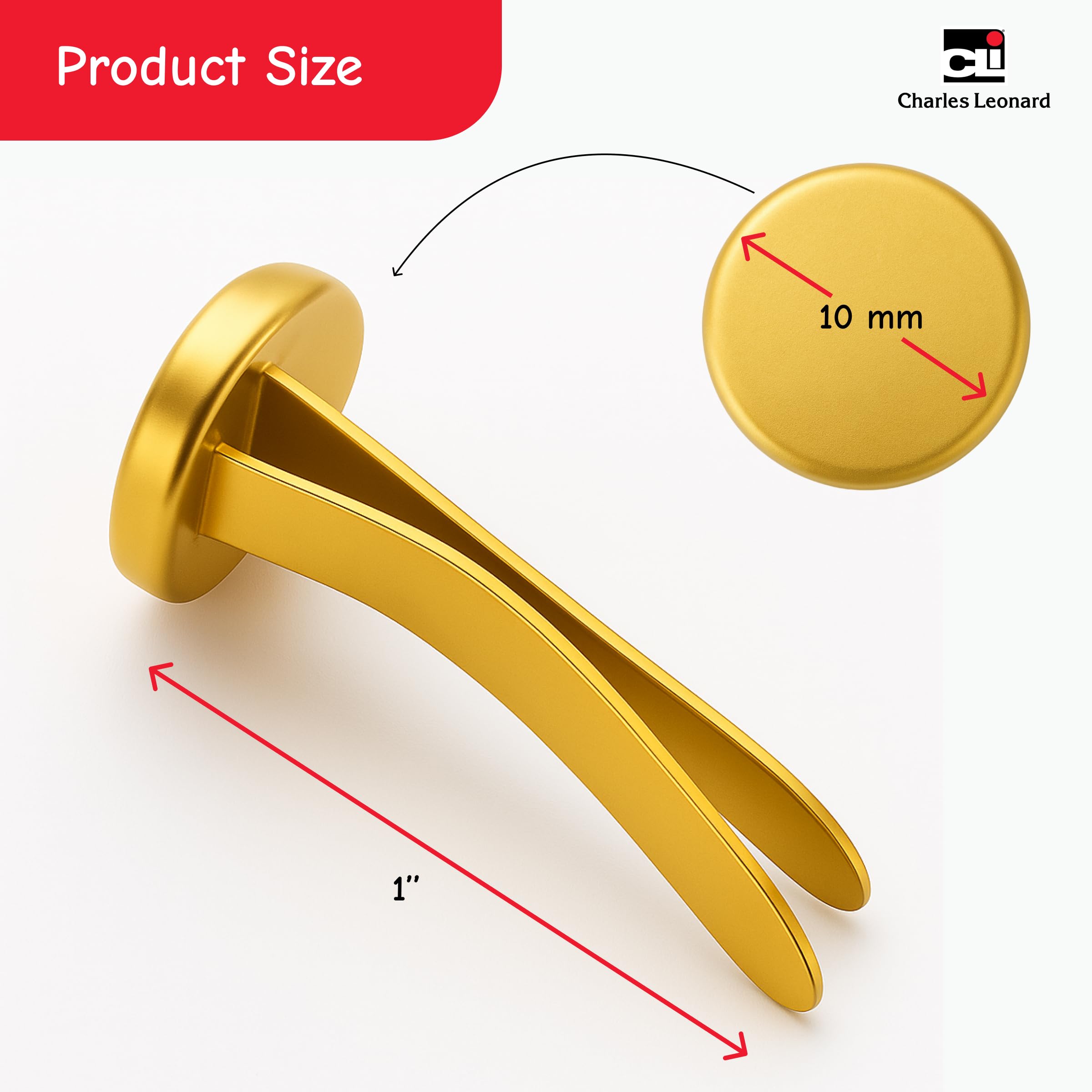 Charles Leonard Fasteners, Round Head, Brass Plated, 1/2 Inch Shank, 8 MM Head, 100-Pack (2R-BP)
