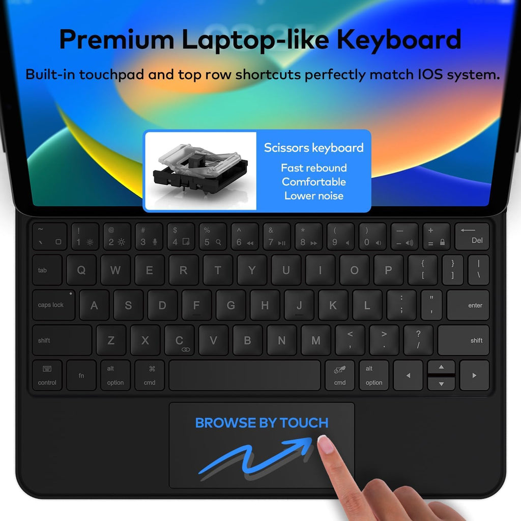runelk Keyboard Case for iPad 10th Generation 2022 & 11th (A16, 2025) – Magic-Style Keyboard with Multi-Touch Trackpad – Floating Cantilever Stand – Magnetic Case for iPad 10.9 inch 10th / 11th Gen.
