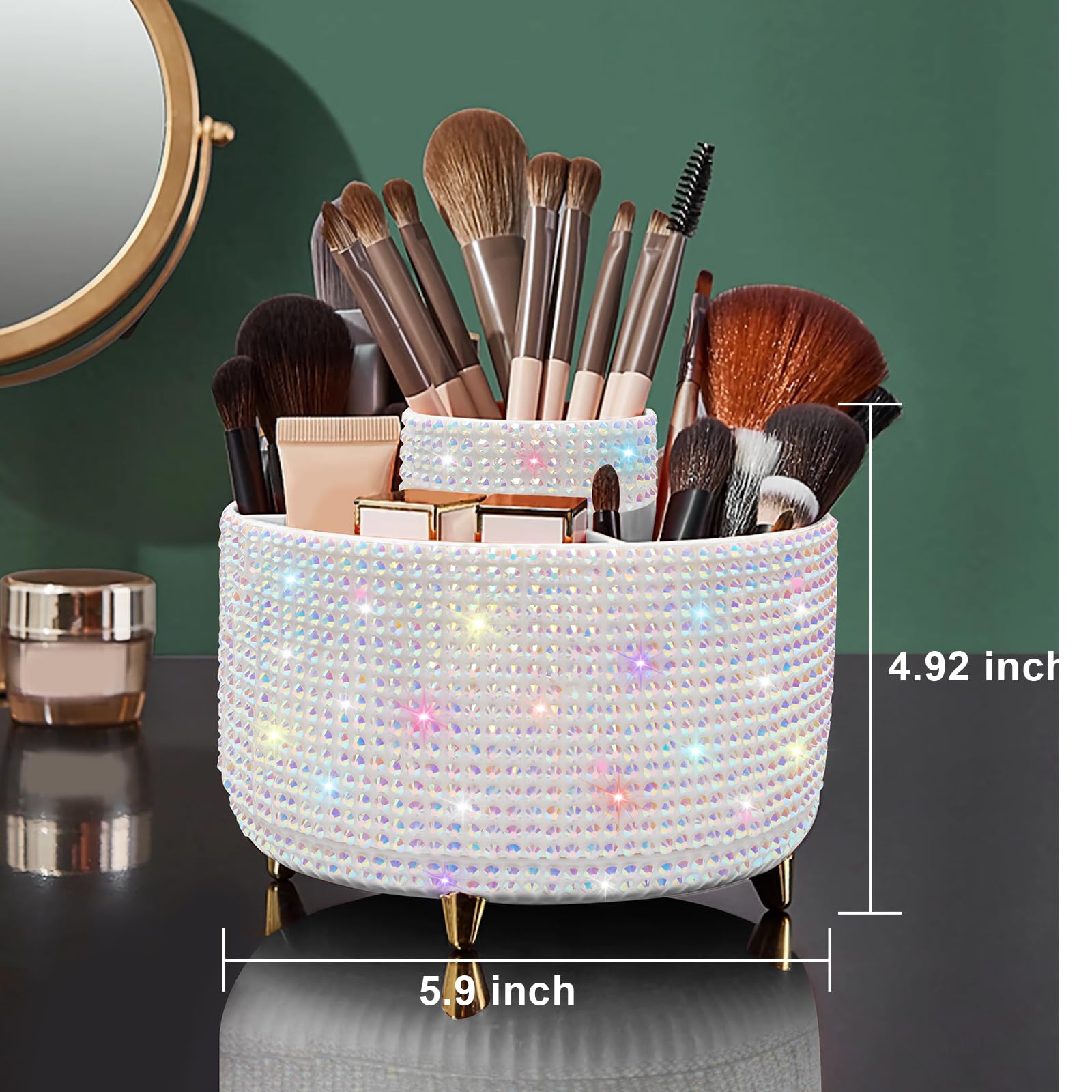 Makeup Brush Holder Organizer,360° Rotating Makeup Brush Organizer,5 Slot Make up Brushes Cup for Cosmetics, Nail Polish, Art Supply, Bathroom Vanity Desktop Organizer - Black