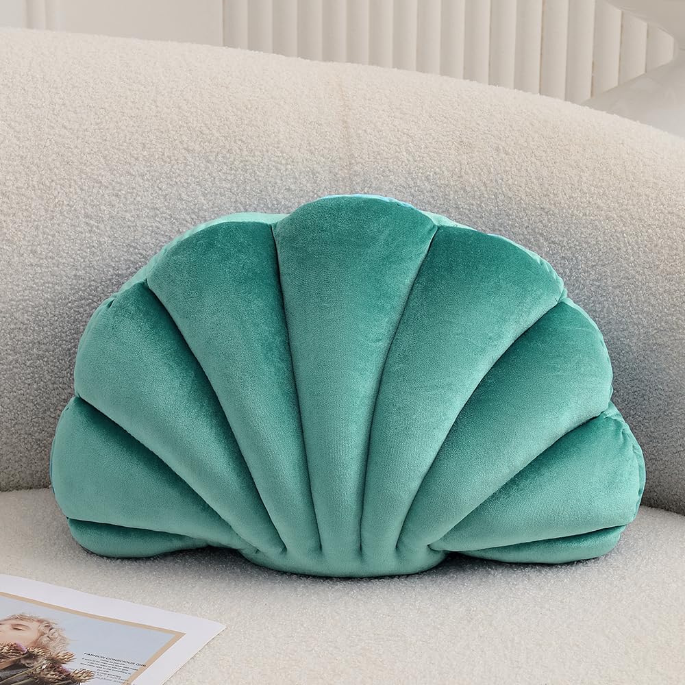 XIAIJIA Seashell Decorative Pillow Shell Shaped Throw Pillow 3D Insert Beach Pillow Soft Velvet Pillow Sea Ocean Decoration Couch Bed Pillow Cushions(Champagne,14 X 11 inch)