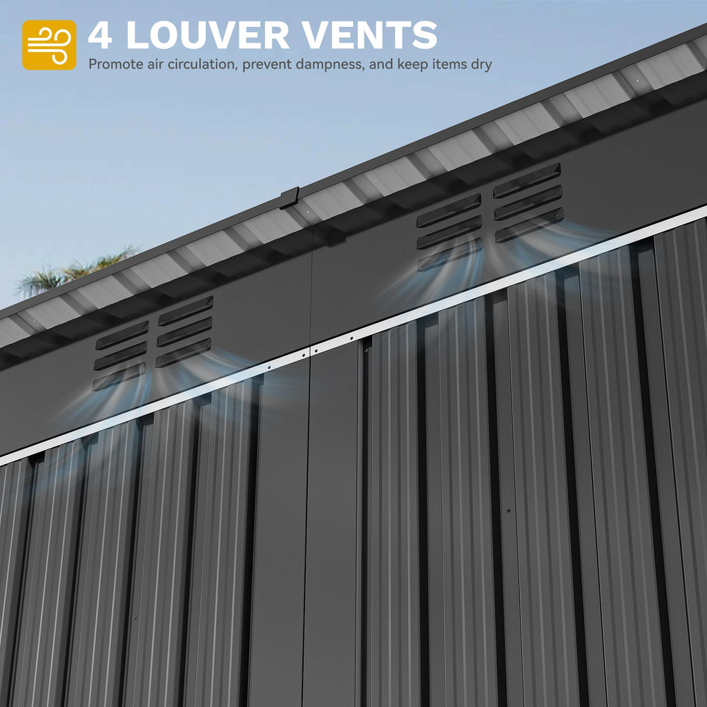 DWVO 6x4ft Outdoor Storage Shed, Lockable Metal Tool Storage Sheds, Waterproof Garden Sheds with Vents for Backyard, Patio, Garage, Lawn, Dark Gray