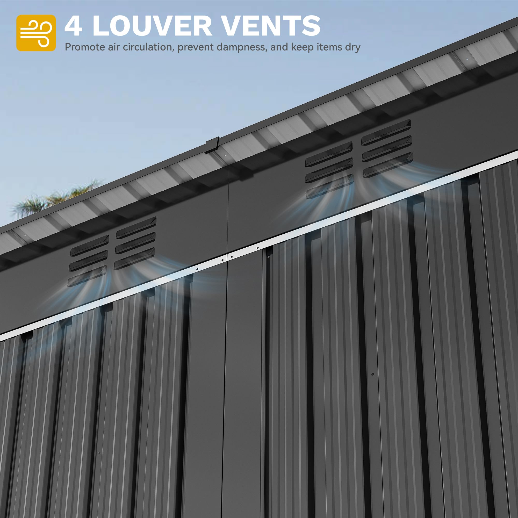 DWVO 6x4ft Outdoor Storage Shed, Lockable Metal Tool Storage Sheds, Waterproof Garden Sheds with Vents for Backyard, Patio, Garage, Lawn, Dark Gray