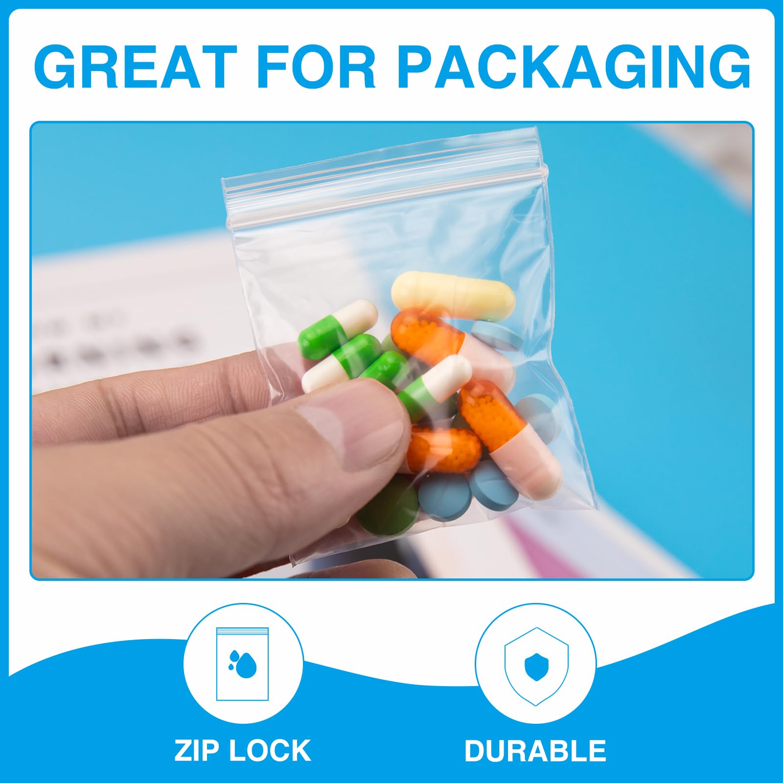 1200pcs 1.5" x 1.5" 2 Mil Clear Plastic Zip Bags, Bulk Jewelry Bag, Poly Bags with Resealable Zip Top for Pills, Meds, Jewelry, Travel, Storage, Packaging, Shipping