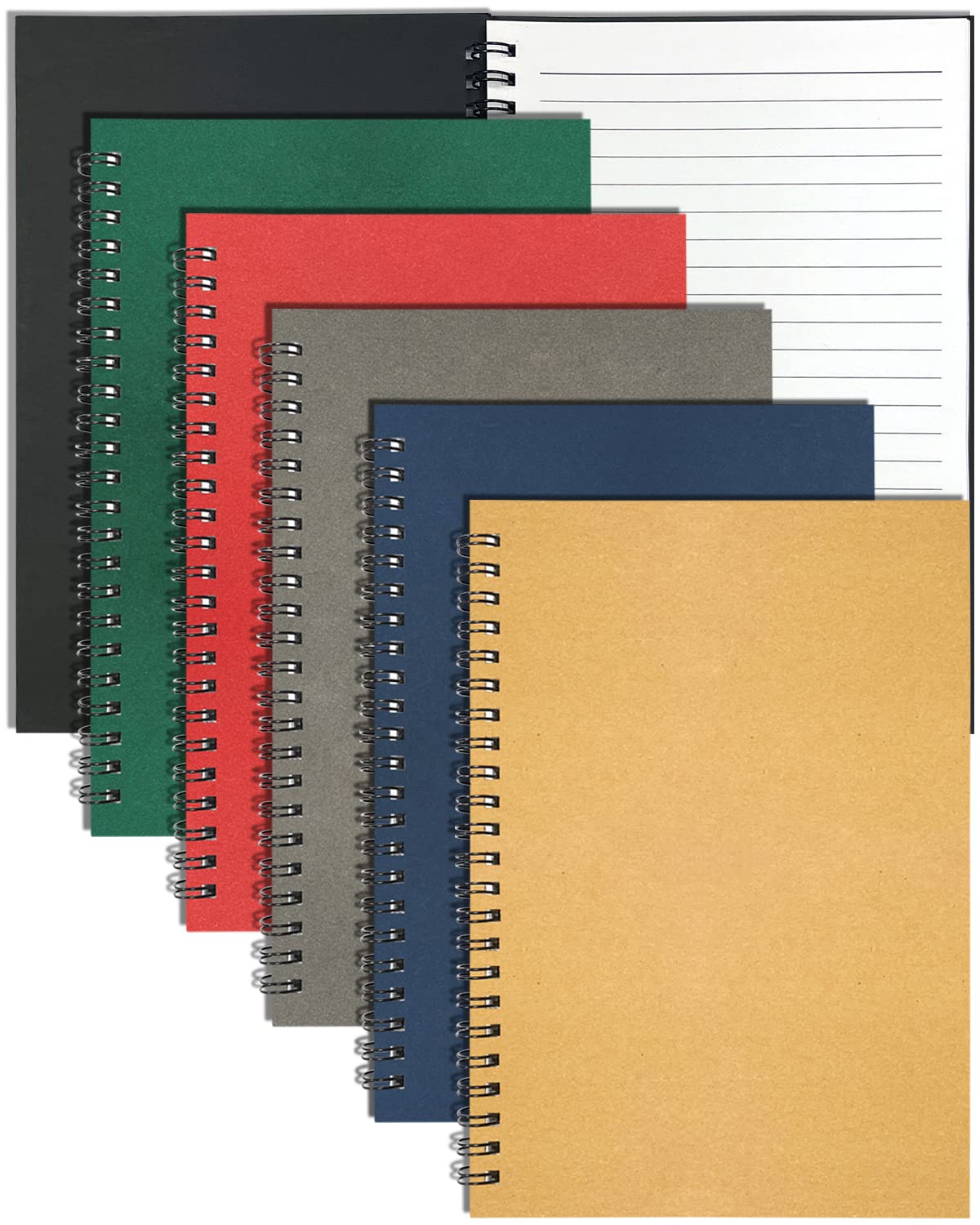 4Pack Small Spiral Notebook A5, 8.25x5.5” 120 Lined Pages Black & Red Wide Ruled Spiral Journal Bulk Blank Kraft Cover Spiral Bound Notebook & Writing Pads for Home Office Meeting Work Note Taking