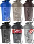 VELOMIX -6 PACK- 20 oz Protein Shaker Bottle for Protein Mixes - 6x Wire Whisk | Leak Proof Shaker Cups for Protein Shakes| Stackable Protein Shaker Bottle Pack | Dishwasher Safe (ALL IN BLACK)