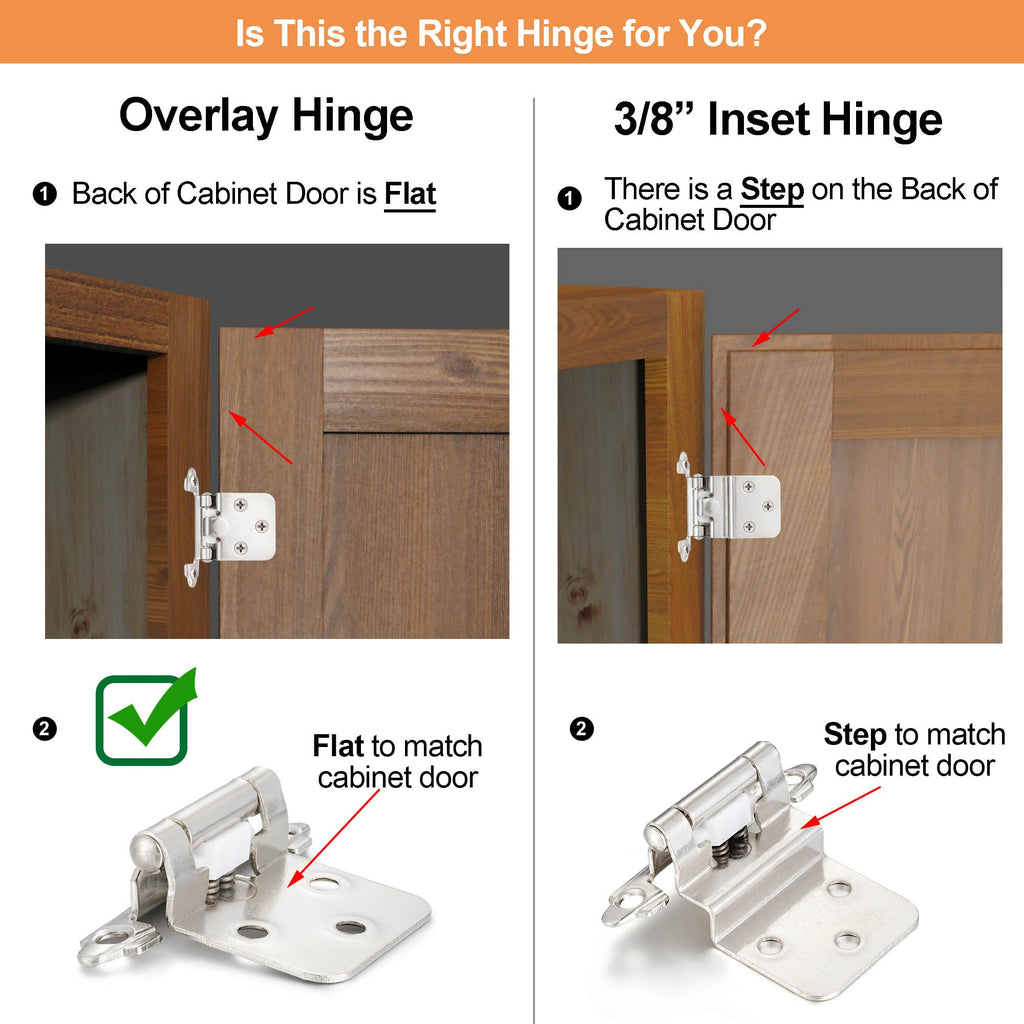 4 Pack (2 Pairs) Antique Brass Self Closing Cabinet Hinges for Kitchen Cabinet Door, 1/2" Overlay (Variable) Semi Concealed Kitchen Cabinet Hinges