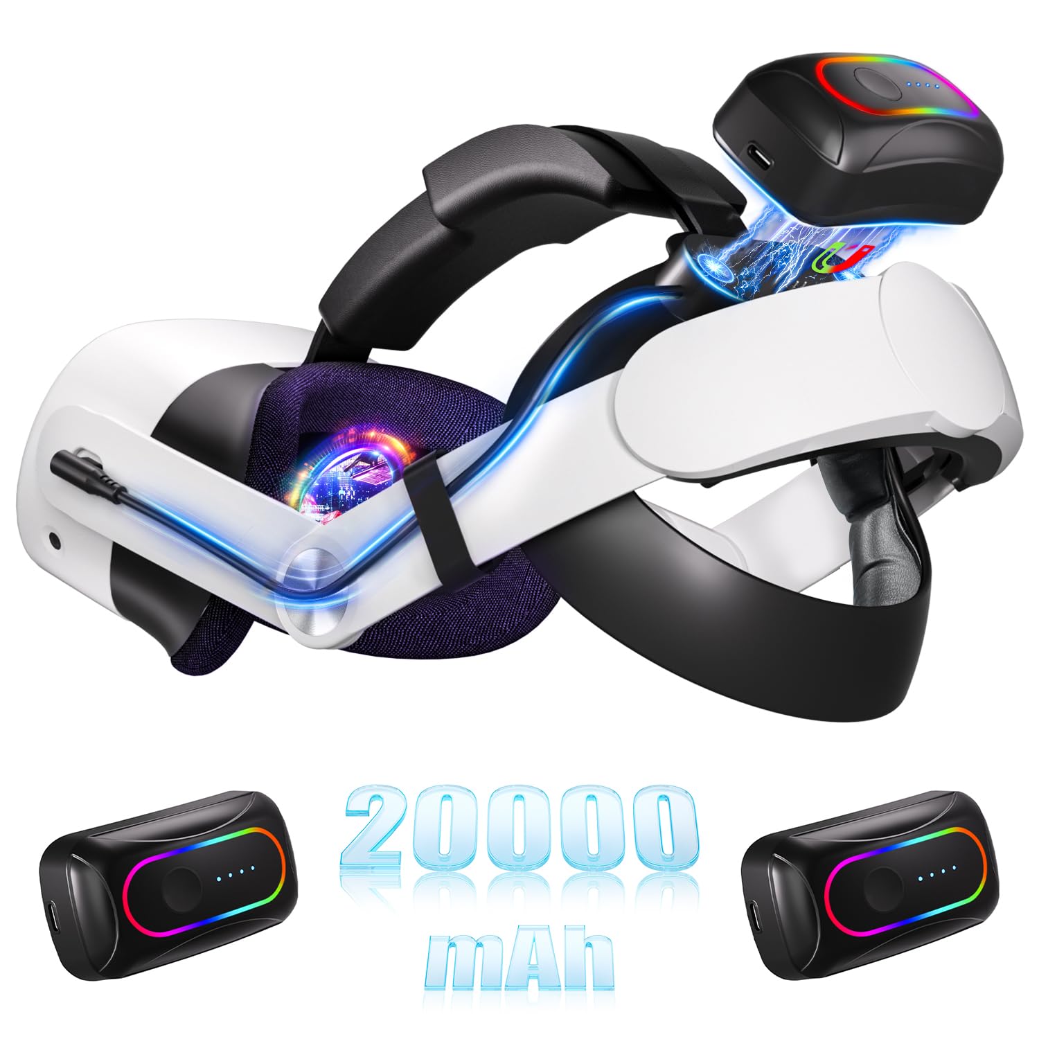 10000mAh Battery Head Strap for Meta Quest 3/3S - Elite Strap with Battery Pack Accessories Fast Charger to Extend Quest 3/3S 2-4H Playtime - VR Stocking Stuffers for Men - Mens Stocking Stuffers