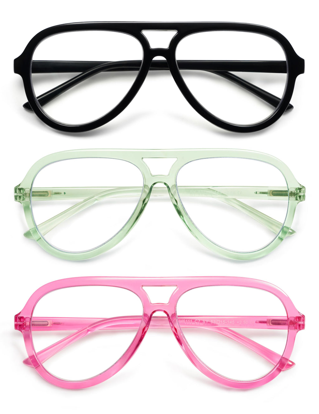 AMOMOMA 3 Pack Retro Oversized Aviator Reading Glasses for Women Men,Classic Large Reader Blue Light Computer Frame AM6111