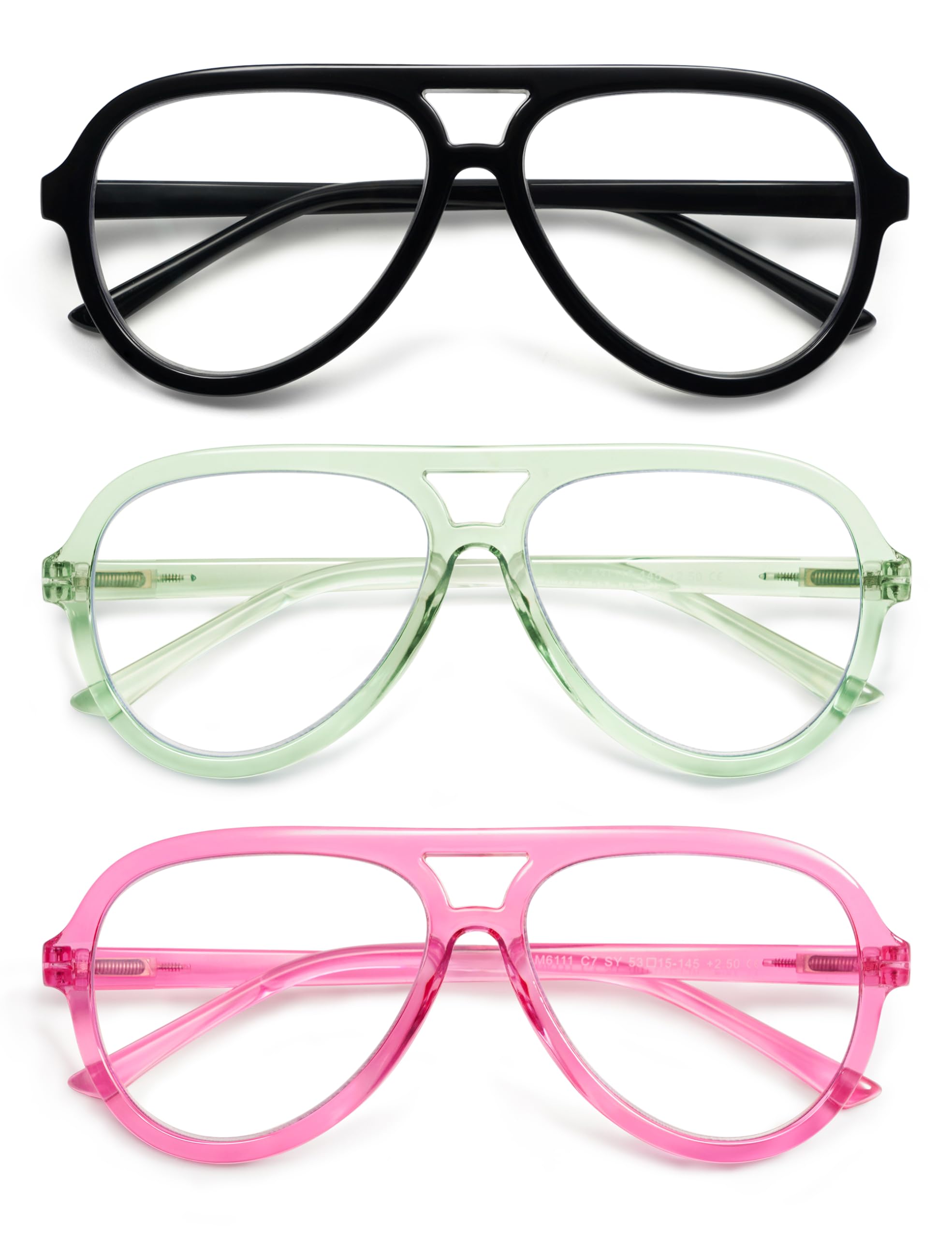 AMOMOMA 3 Pack Retro Oversized Aviator Reading Glasses for Women Men,Classic Large Reader Blue Light Computer Frame AM6111