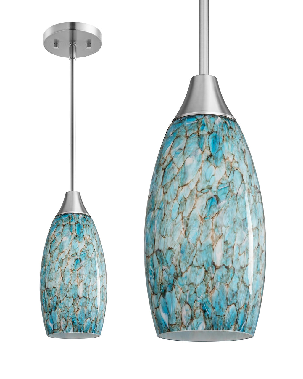 EDISHINE Pendant Light, Hand Blown Hanging Light Fixture, Adjustable Brushed Nickel Rods, 5.12" D x 11.4" H Shade, Blue Glass Pendant Lighting for Kitchen Island, Sink, Bathroom, Dining Room
