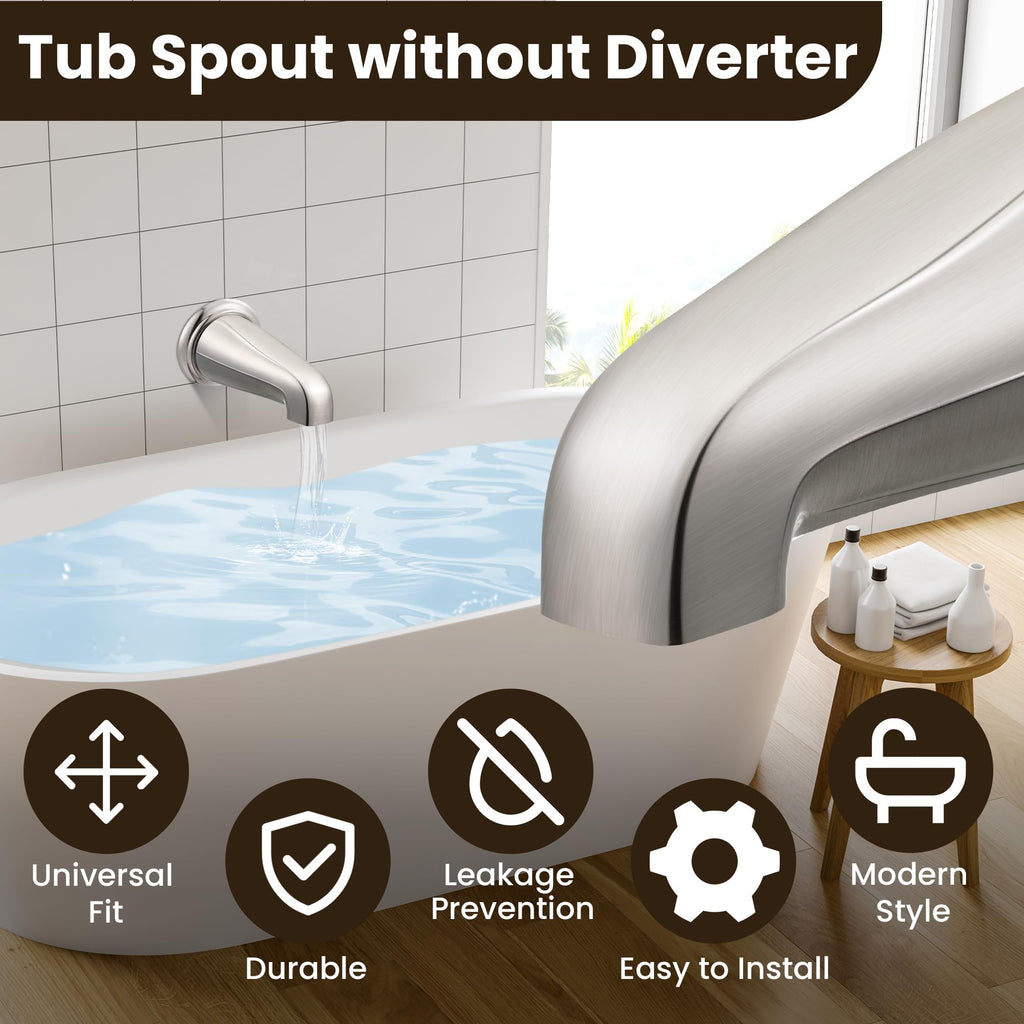 Dreyoo Tub Spout (Universal Fits 1/2" Copper Pipe, 1/2" IPS and 3/4" IPS), Bathroom Bathtub Faucet with Adapters and Hex Wrench(Brushed Nickel,Simple)