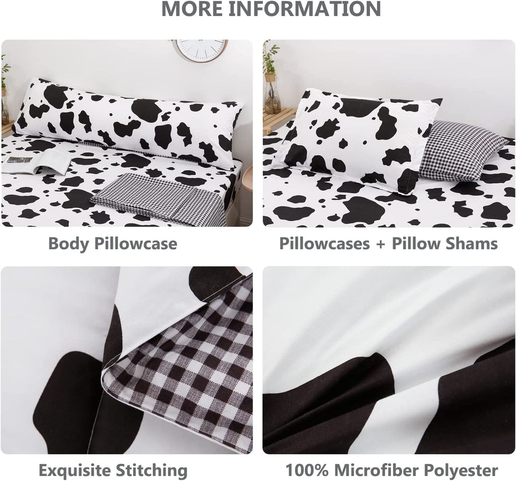 SUCSES Full Size Comforter Set with Sheets 8 Piece Cow Print Bedding Set for Boys Girls Black and White Kids Bed-in-A-Bag Farmhouse Rustic Bed Set for Bedroom (Milk Cow, Full)