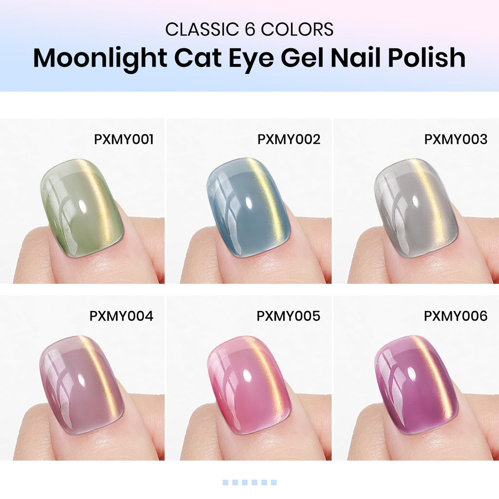 MIZHSE Cat Eye Gel Nail Polish, Moonlight Magnetic Gel Polish and Sheer Nude Nail Kit with 1 Magnet Stick, Glass Shiny Effect Silver Pink Purple Soak Off Manicure Home DIY