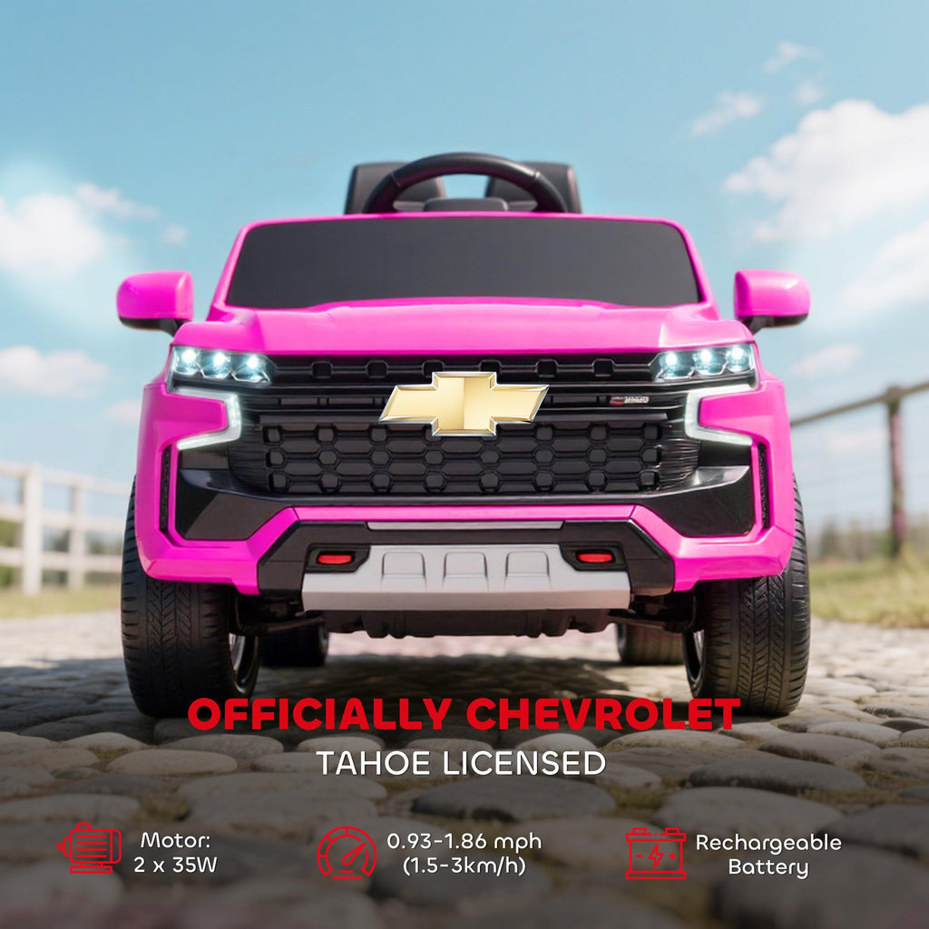 Aosom Licensed Chevrolet Tahoe Ride On Car, 12V 7AH Battery Power Ride On Toy with Parent Remote Control, LED Lights, Music, 4 Wheeler Suspension, 3 Speeds, Kids Electric Vehicle for Aged 3+, Pink