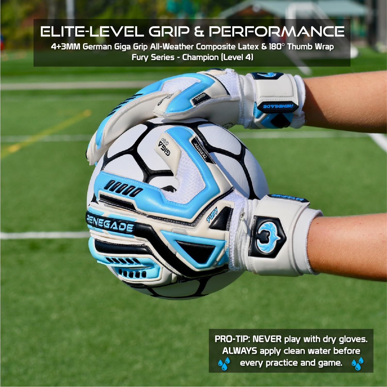 Renegade GK Fury Goalie Gloves with Microbe-Guard - Adult, Youth, Kids (Sizes 6-11) Pro-Tek Fingersaves & 4+3MM Giga Grip | High Performance Pro-Level Goalkeeper Glove | Based in USA
