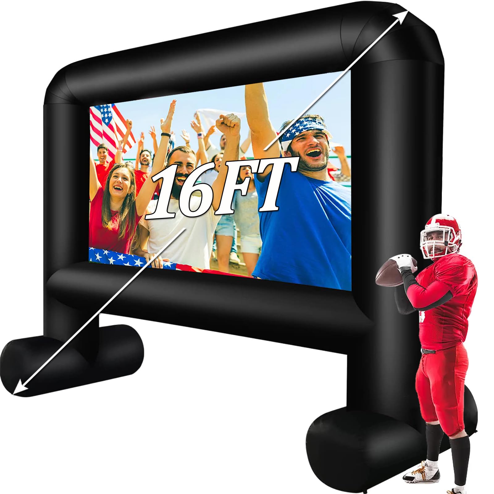 16FT Inflatable Movie Screen Outdoor, Blow up Projector Screen Support Front & Rear Projection for Backyard Outdoor Movie Night Barbecue Pool Party with Blower and Carry Bag