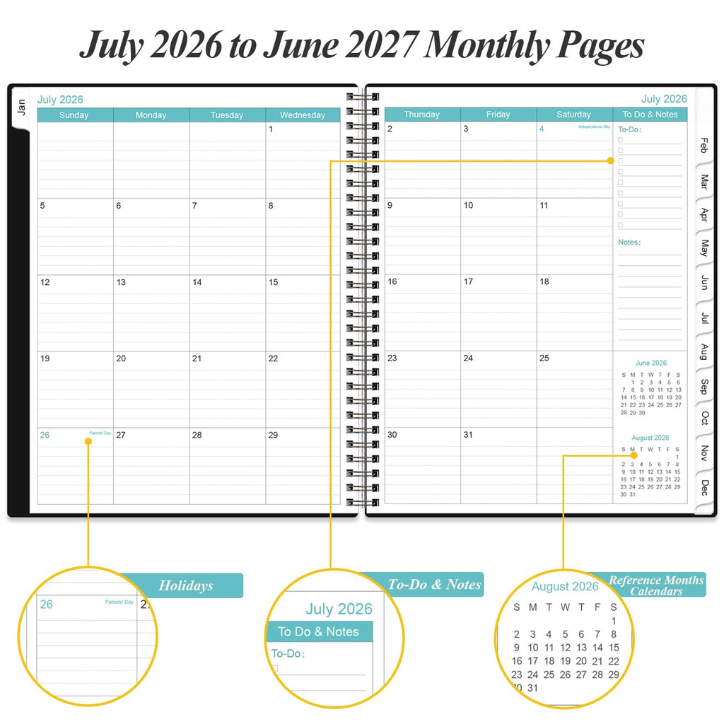 2026-2027 Daily & Monthly Planner - One Page Per Day, Daily Planner from July 2026 to June 2027, Planner 2026-2027 with 12 Monthly Tabs, 6.4" x 8.5", Black