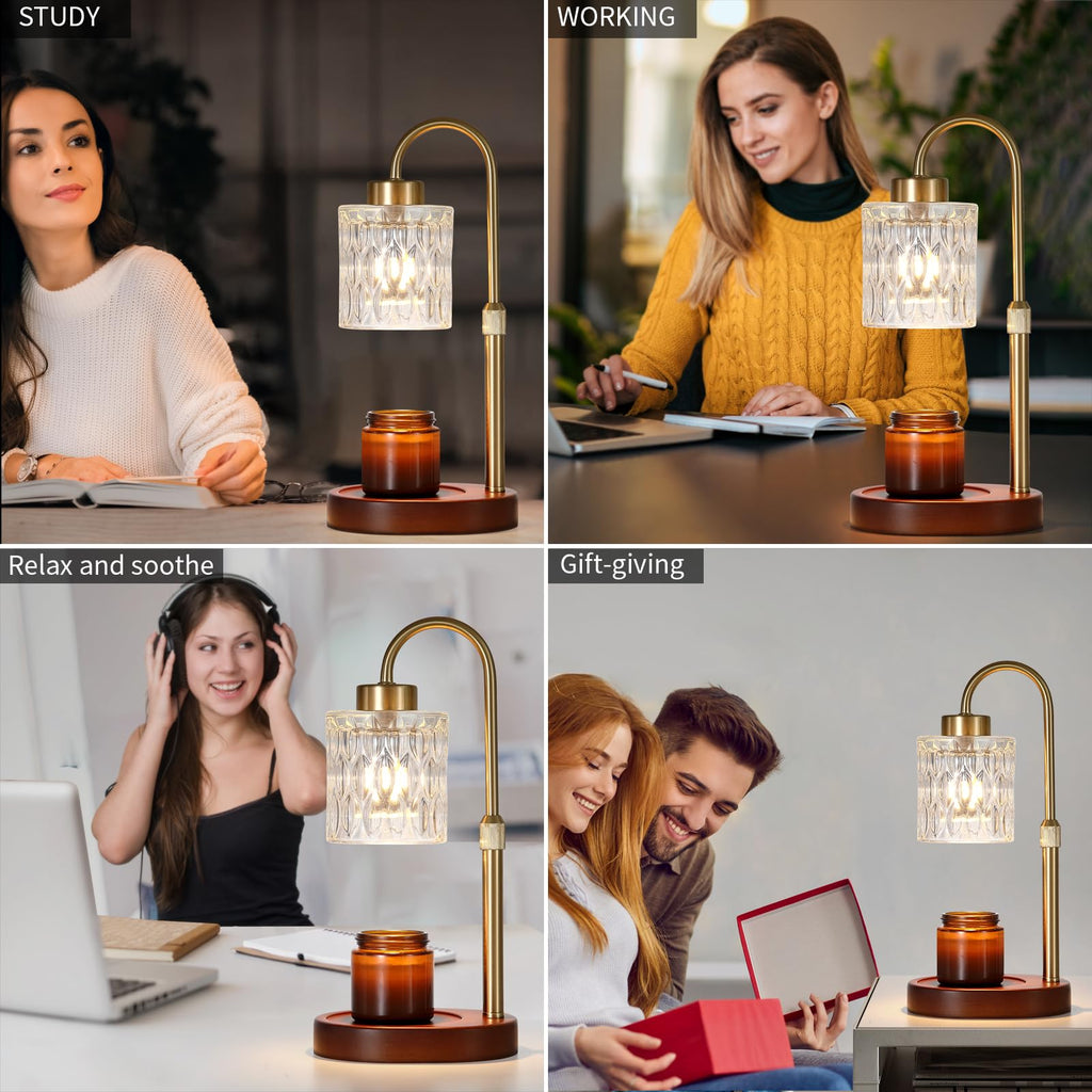 MEIXISUE Candle Warmer Lamp with Timer and Dimmer,Electric Amber Light Gifts for Women Melt Wax Warmer Lamp with 2 Bulbs for Candle Jars House Warming New Home Decor