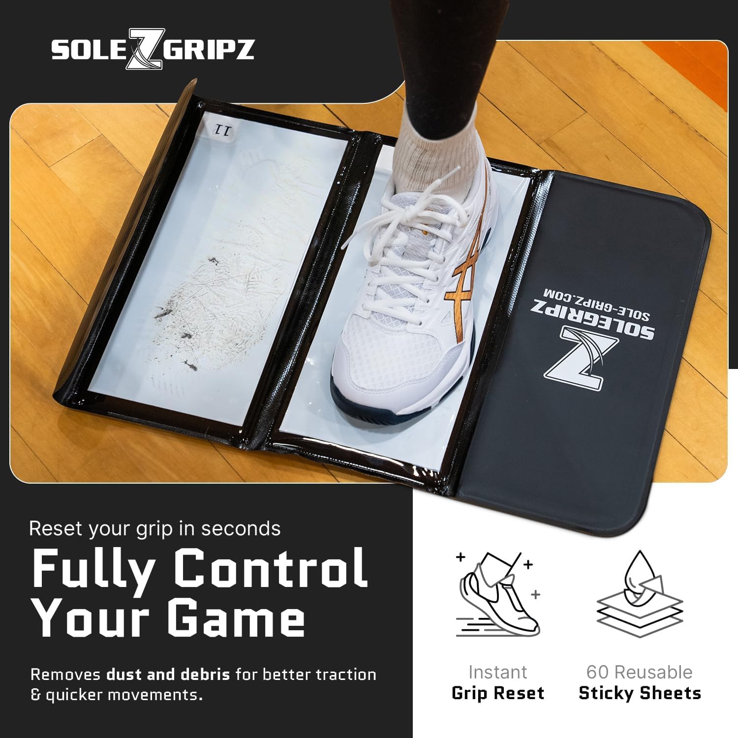 Portable Basketball & Volleyball Sticky Mat by Sola Athletics– Foldable, Reusable, Non-Slip Traction Board for Court Shoe Grip – Perfect for Hardwood Floors –60 Sticky Sheets