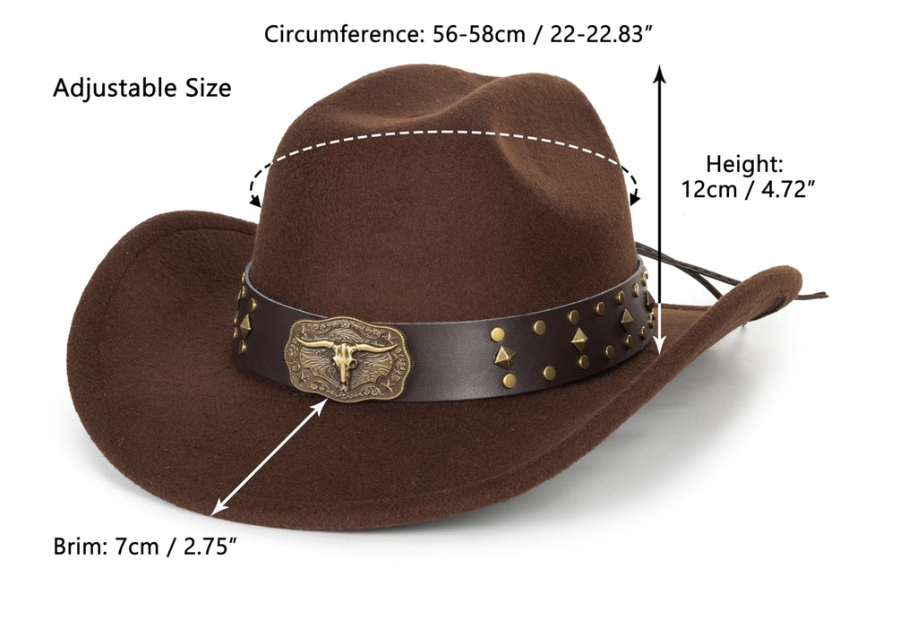 Vintage Western Cowboy Hat for Men Women - Wide Brim Cowgirl Fedora Hats with Braided Rope Band M