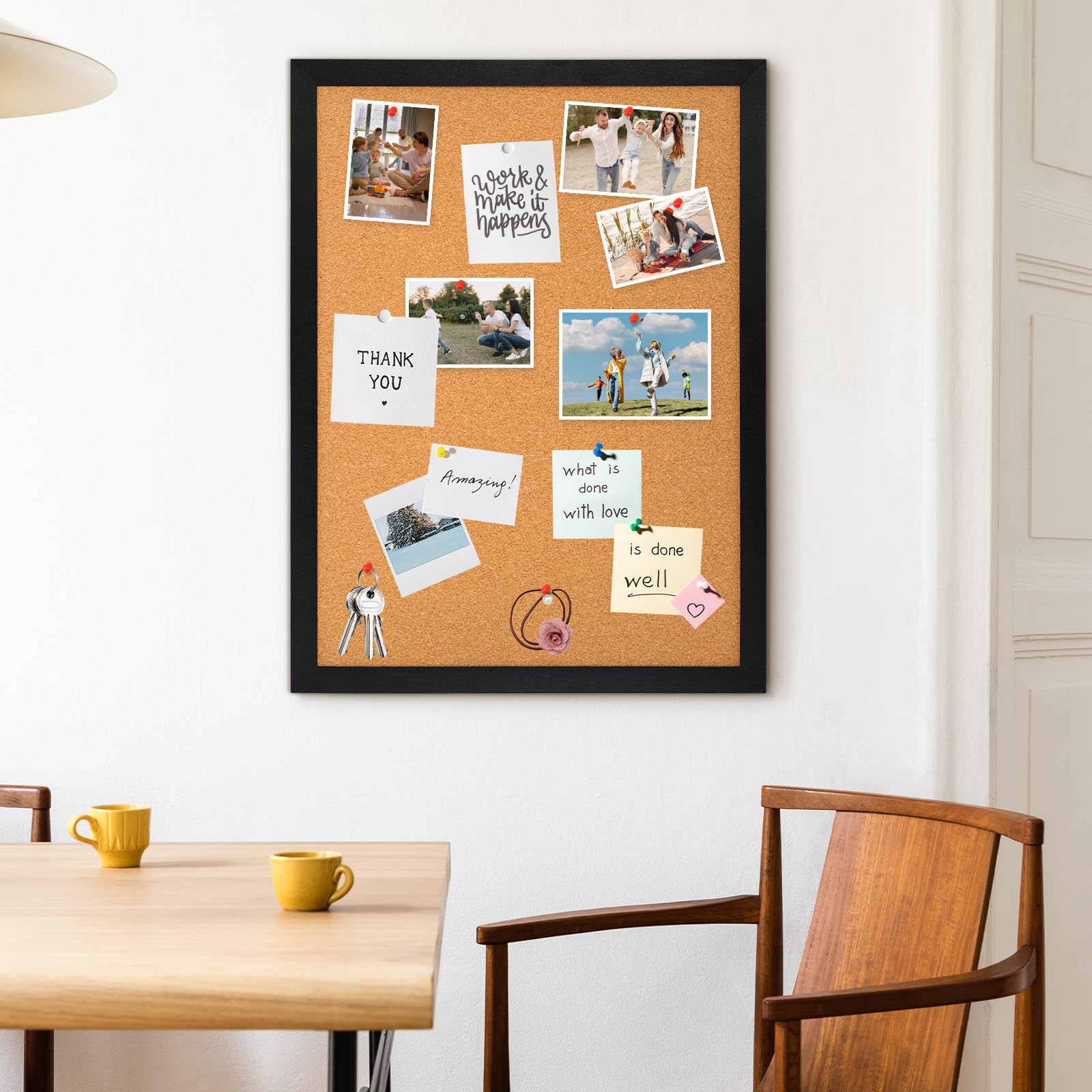 DOLLAR BOSS Black Cork Board with Linen Double-Sided 16''X 12'', Black Cork Boards for Walls, Wood Frame Bulletin Board Hanging Pin Board, Cork Board for Office Home School 1-Pack