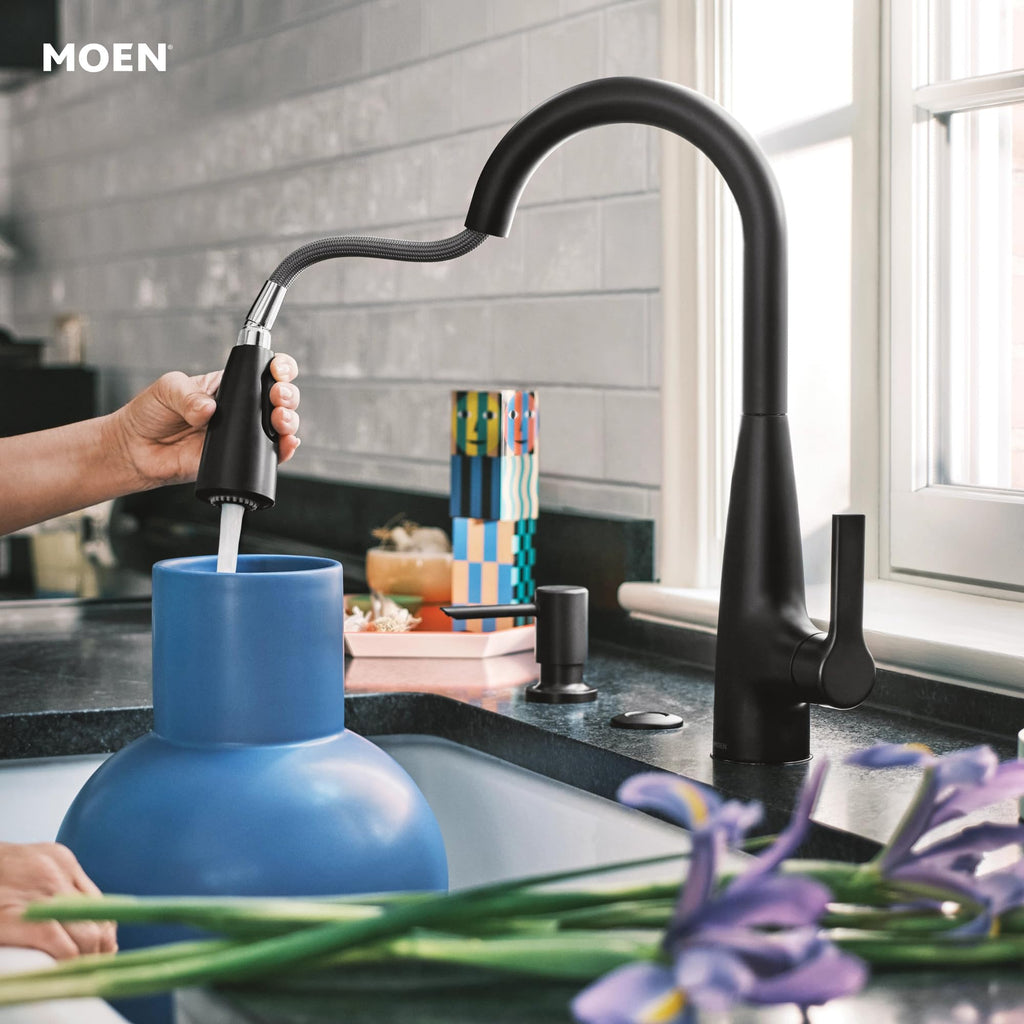 Moen Haelyn Pulldown Kitchen Faucet with Power Boost, 87627 | Pulldown sprayer, Power Boost technology, Soap dispenser included, Chrome finish, High arc faucet