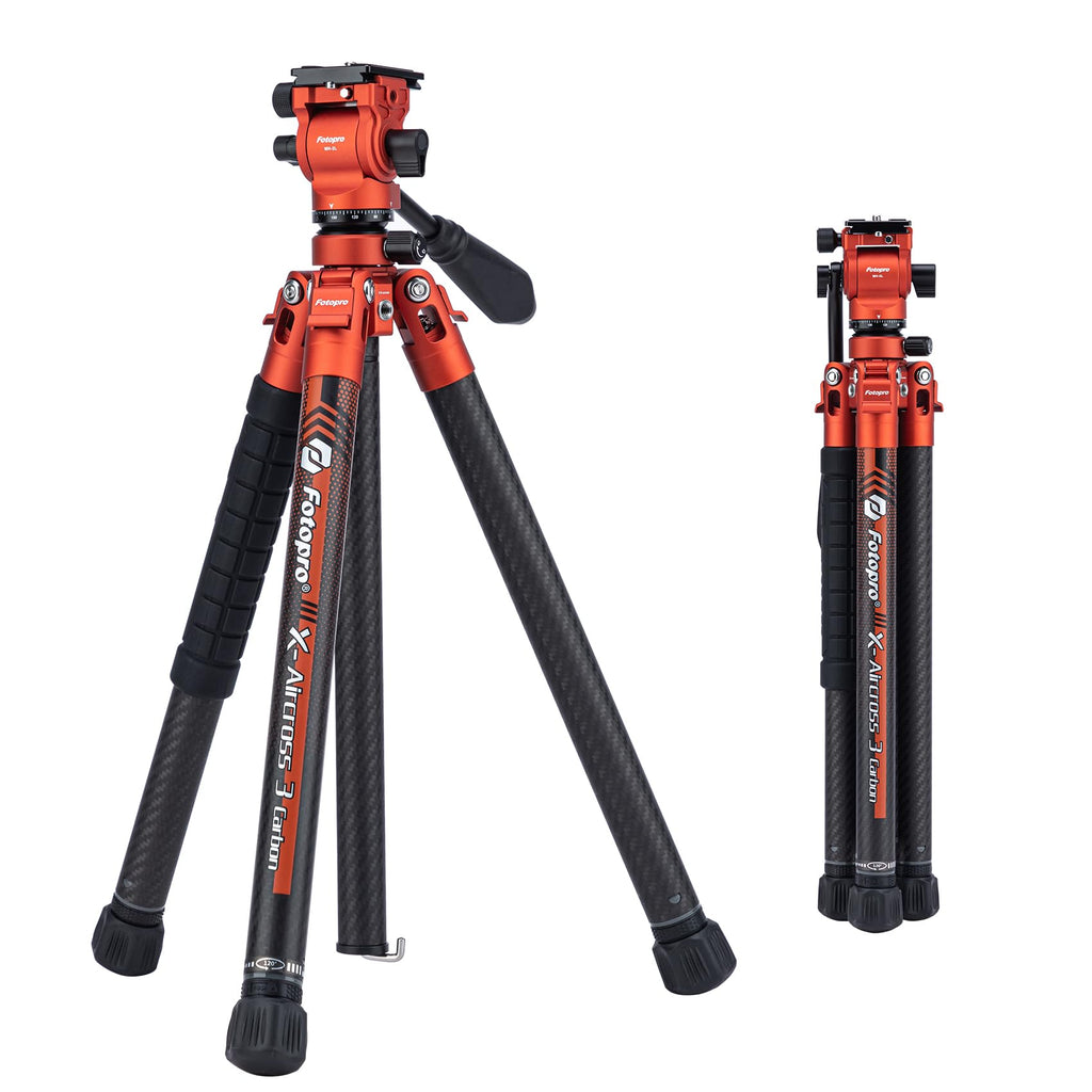 Fotopro 60" Camera Tripod, Carbon Fiber Travel Tripod with 360° Ball Head, Ultralight 2.1lbs, 22lbs Load, Quick Lock, Folds to 14.3" Carry-On, for DSLR Mirrorless Cameras, X-Aircross 3 Blue
