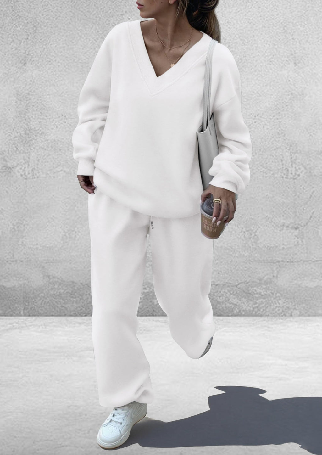 PRETTYGARDEN Casual Winter Two Piece Sets for Women 2026 V Neck Sweatshirt Loose Wide Leg Pants Tracksuit Knit Fall Outfits