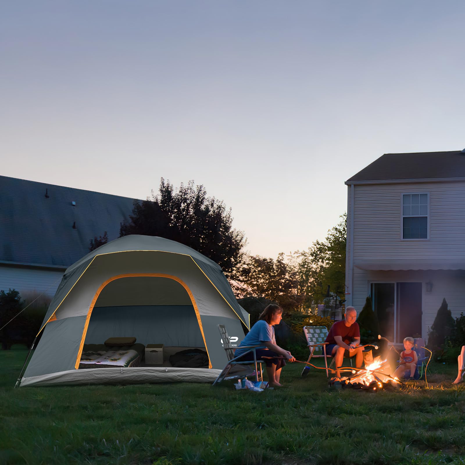 CAMPROS CP Camping Tent 2/4/6 Person, Waterproof Windproof Double Layer Dome Tent, Easy Setup with Large Mesh Windows & Wide Door for Outdoor Camping Backyard