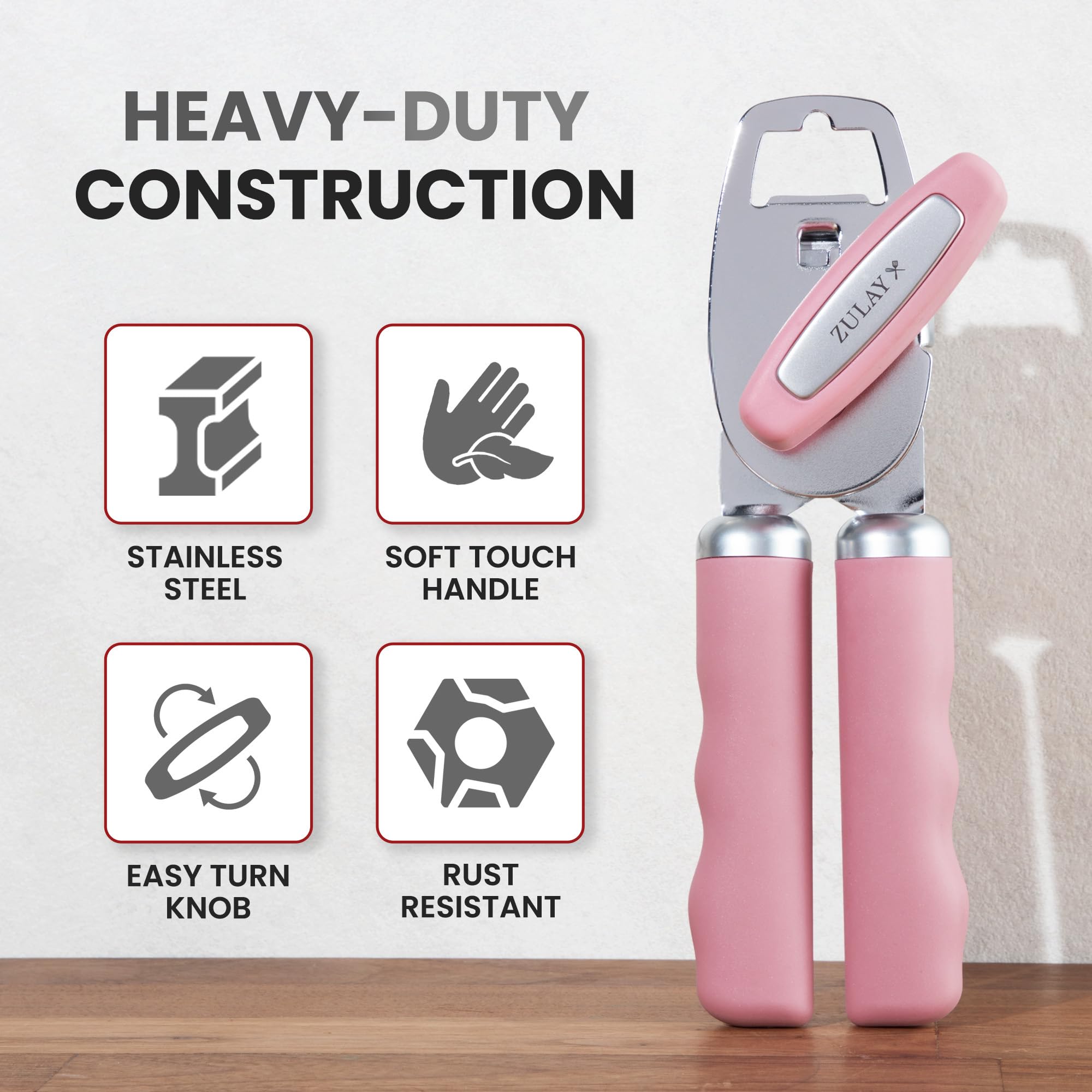 Zulay Kitchen Heavy Duty Stainless Steel Can Opener Manual with Bottle Opener - Rust Proof Manual Can Opener With Turn Knob & Comfy Soft Grip Handles - Airy Lilac