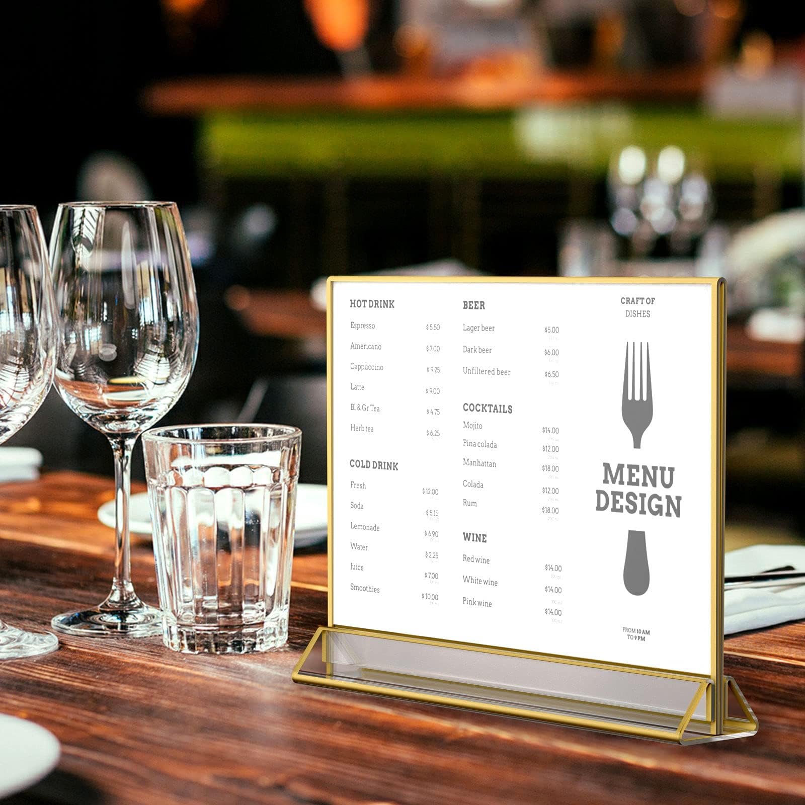 NIUBEE 6Pack 6 x 4 Horizontal Clear Acrylic Sign Holder with Gold Borders, Double Sided Table Menu Stands Picture Frames for Wedding Table Numbers, Restaurant Signs, Photos and Art Display